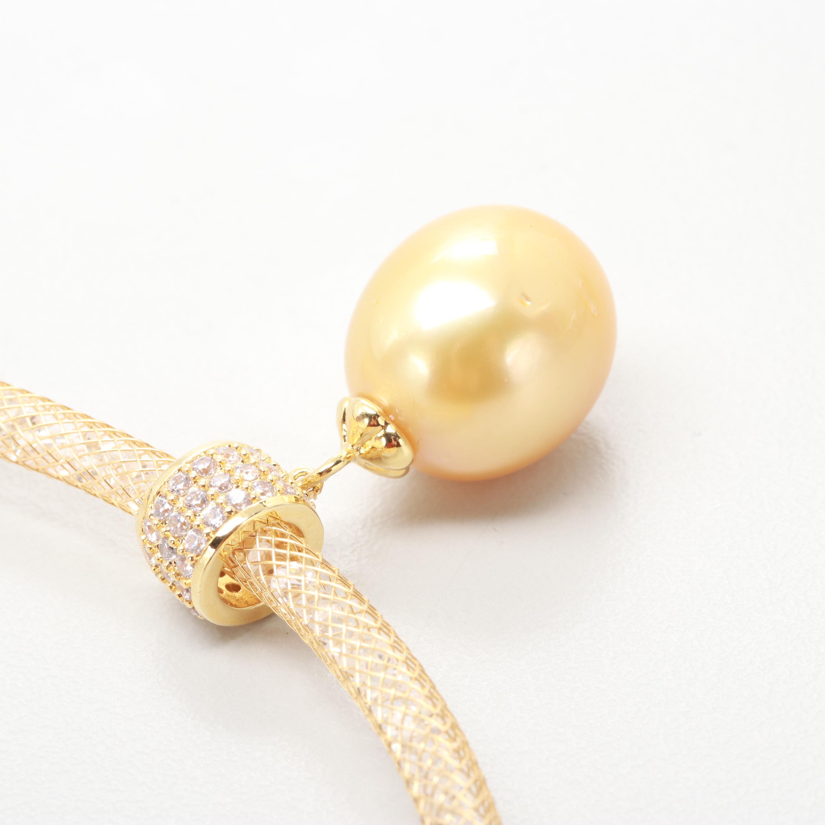Gold Tone Cultured Pearl and Cubic Zirconia Necklace