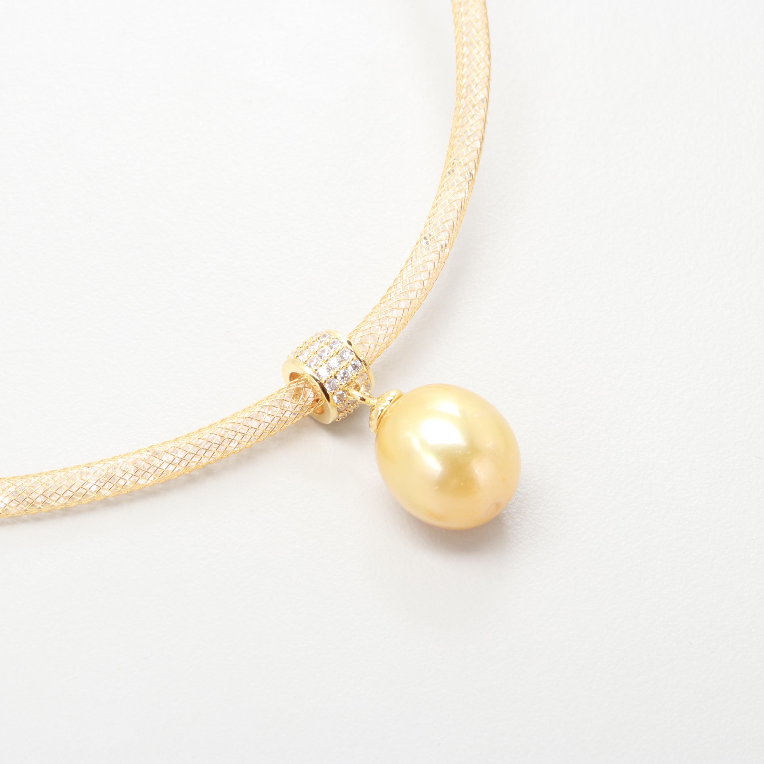 Gold Tone Cultured Pearl and Cubic Zirconia Necklace
