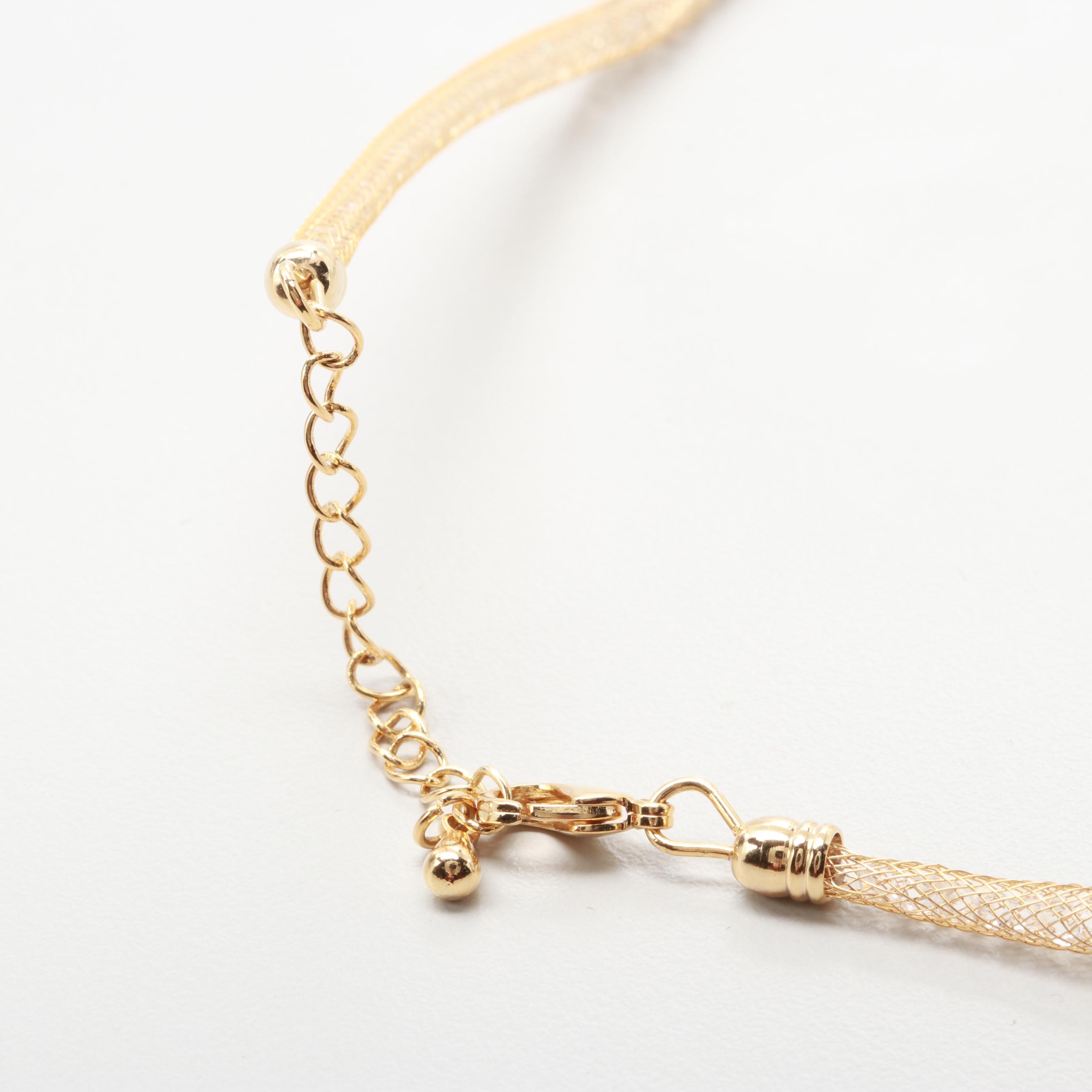 Gold Tone Cultured Pearl and Cubic Zirconia Necklace