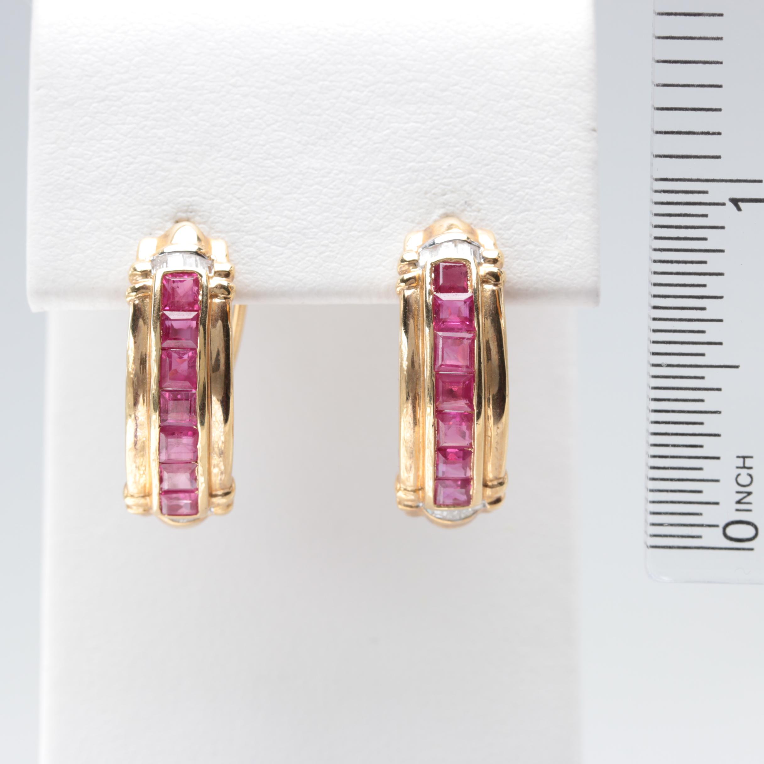 14K Yellow Gold Ruby and Diamond Earrings