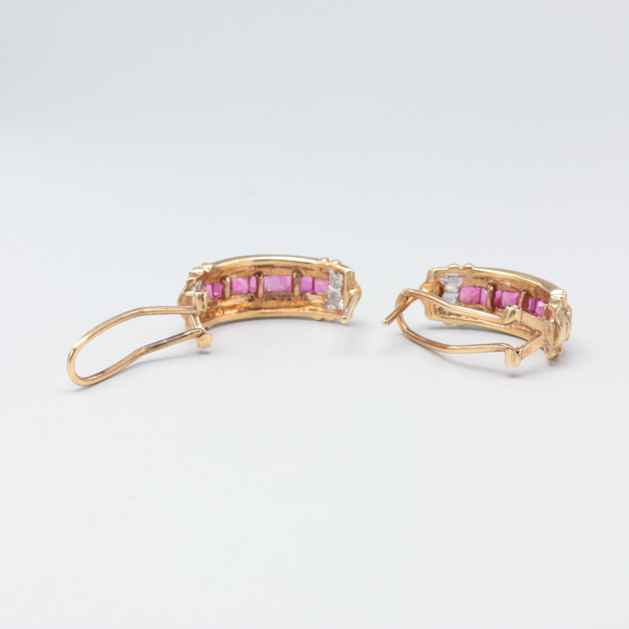 14K Yellow Gold Ruby and Diamond Earrings