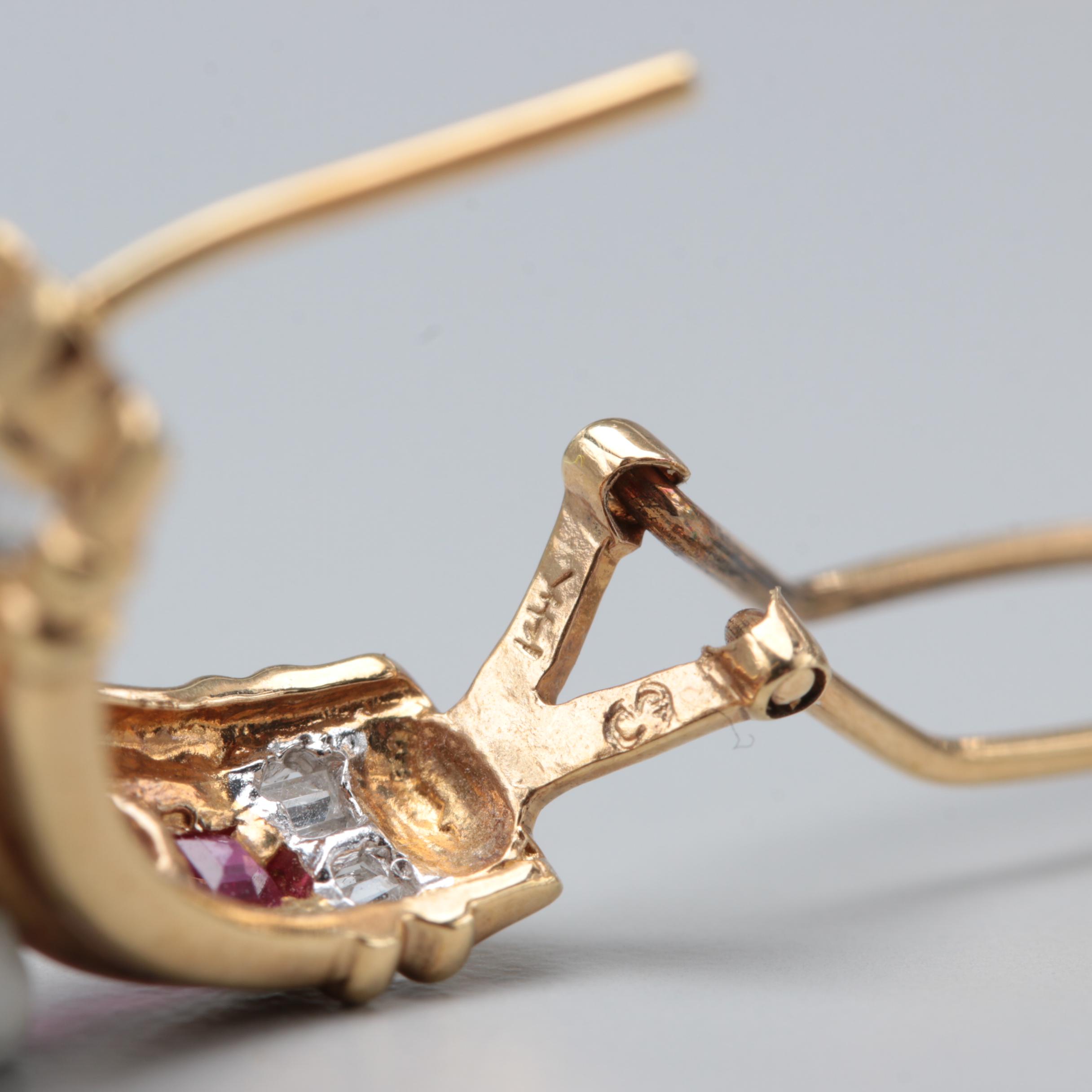 14K Yellow Gold Ruby and Diamond Earrings