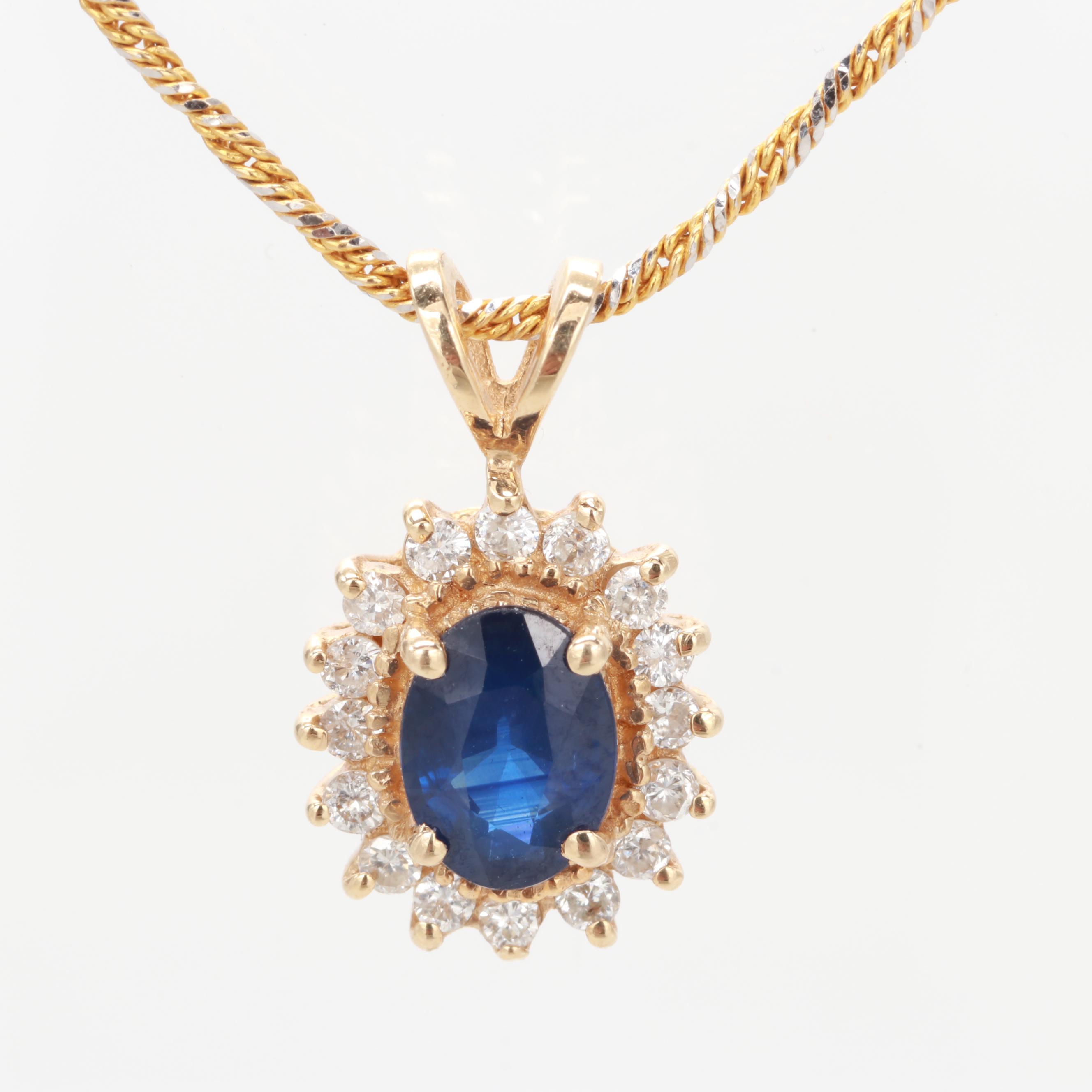 14K Yellow Gold Sapphire and Diamond Necklace