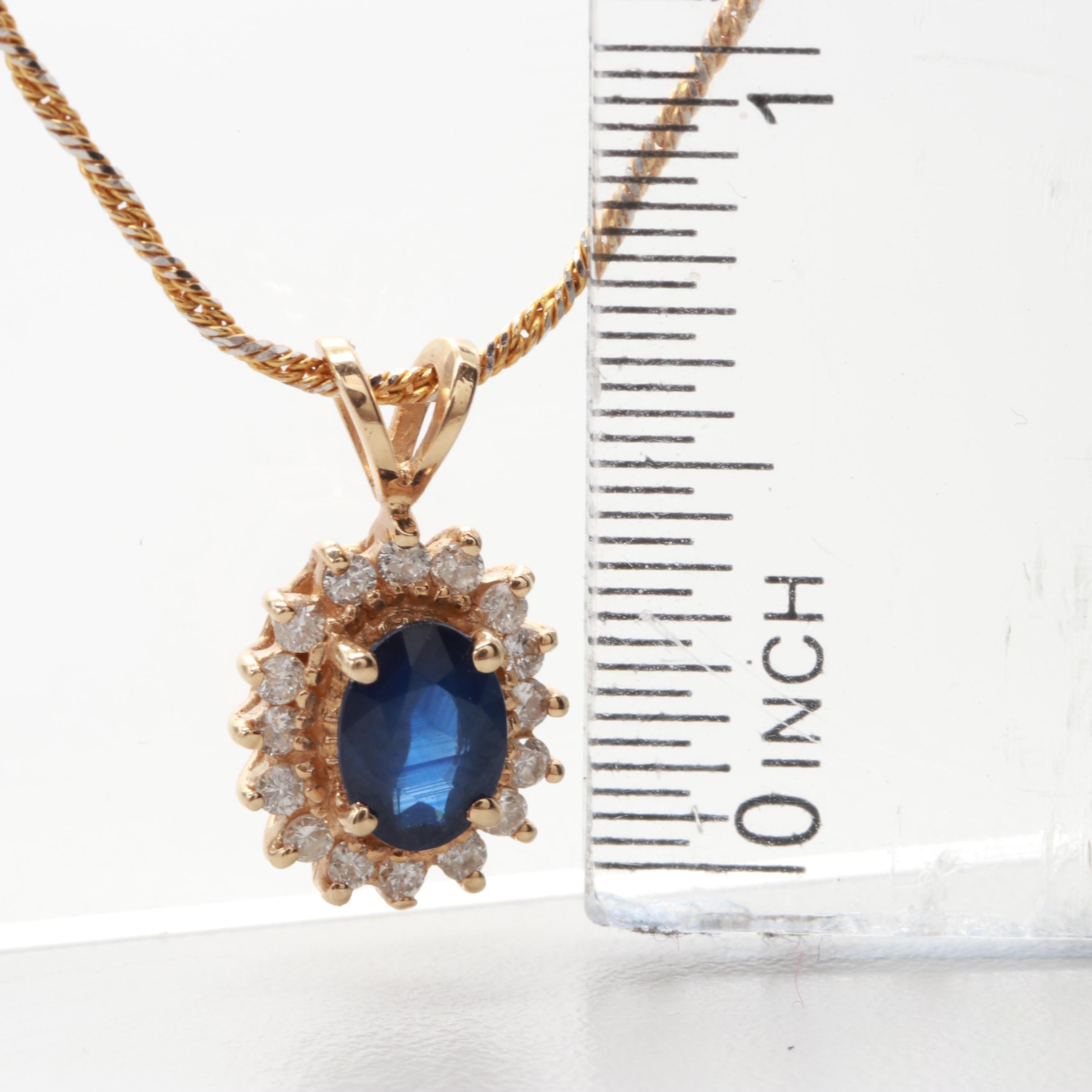 14K Yellow Gold Sapphire and Diamond Necklace