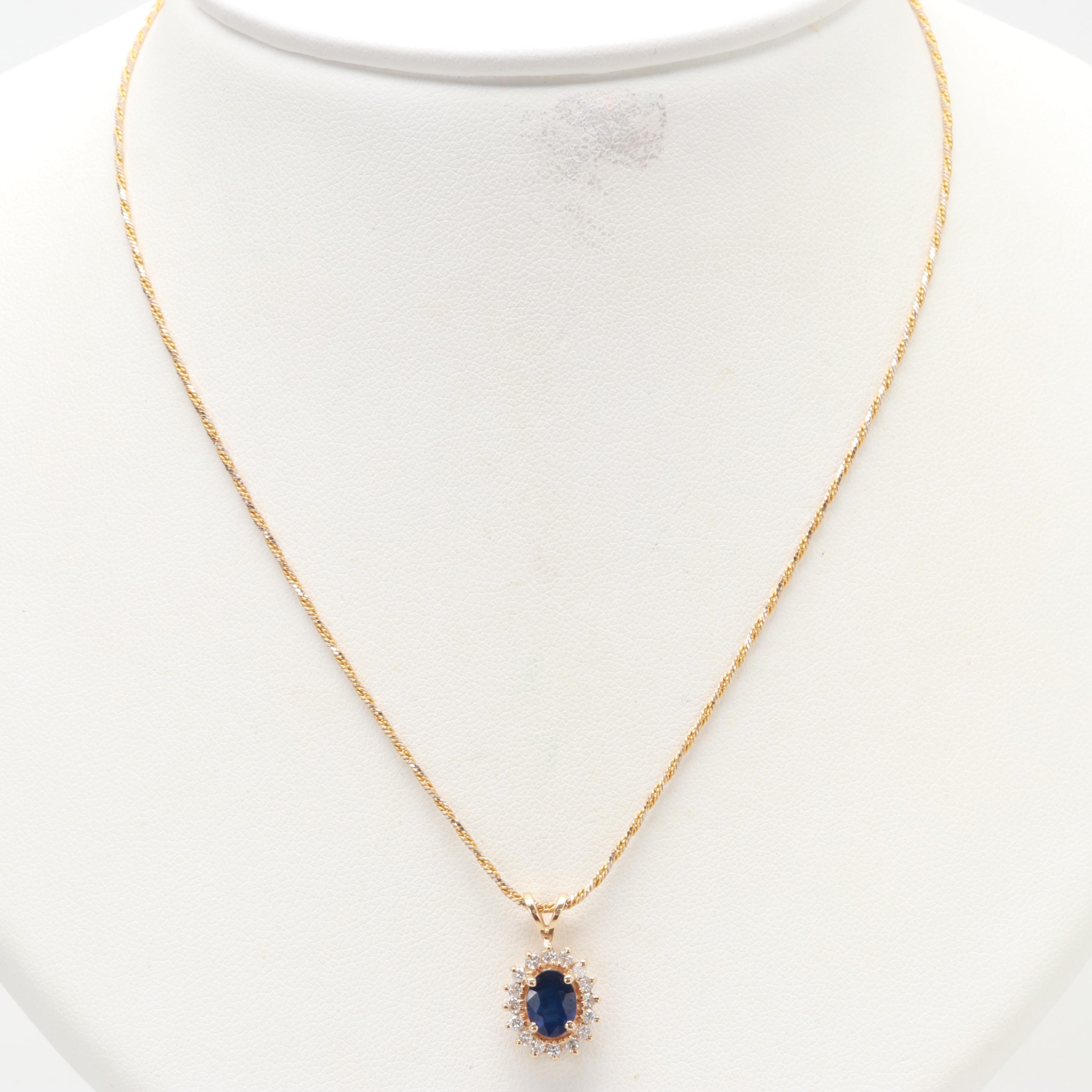 14K Yellow Gold Sapphire and Diamond Necklace