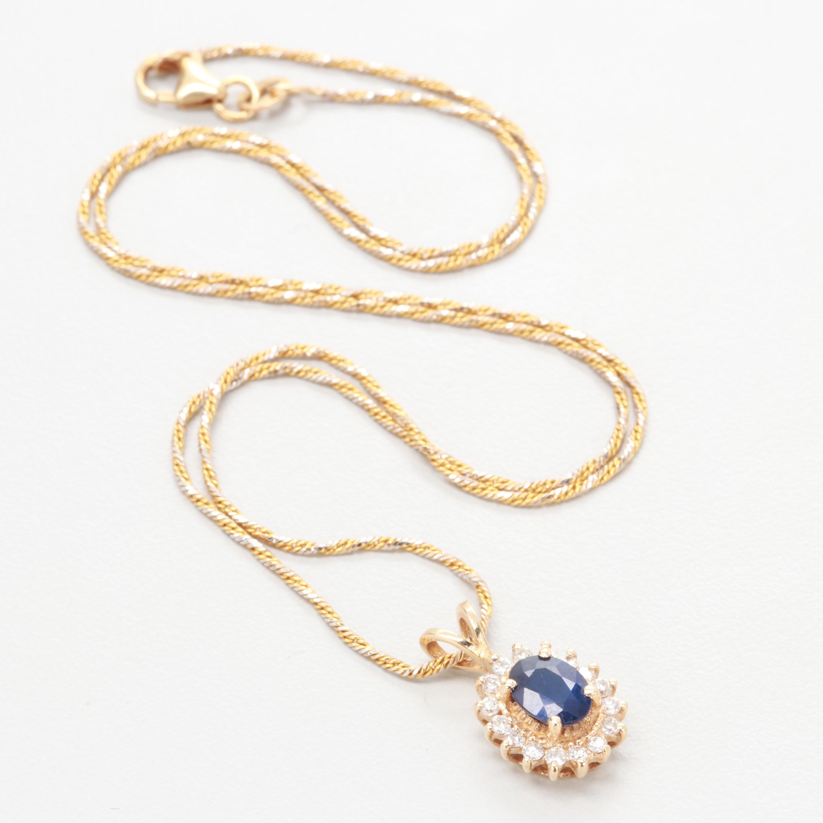 14K Yellow Gold Sapphire and Diamond Necklace