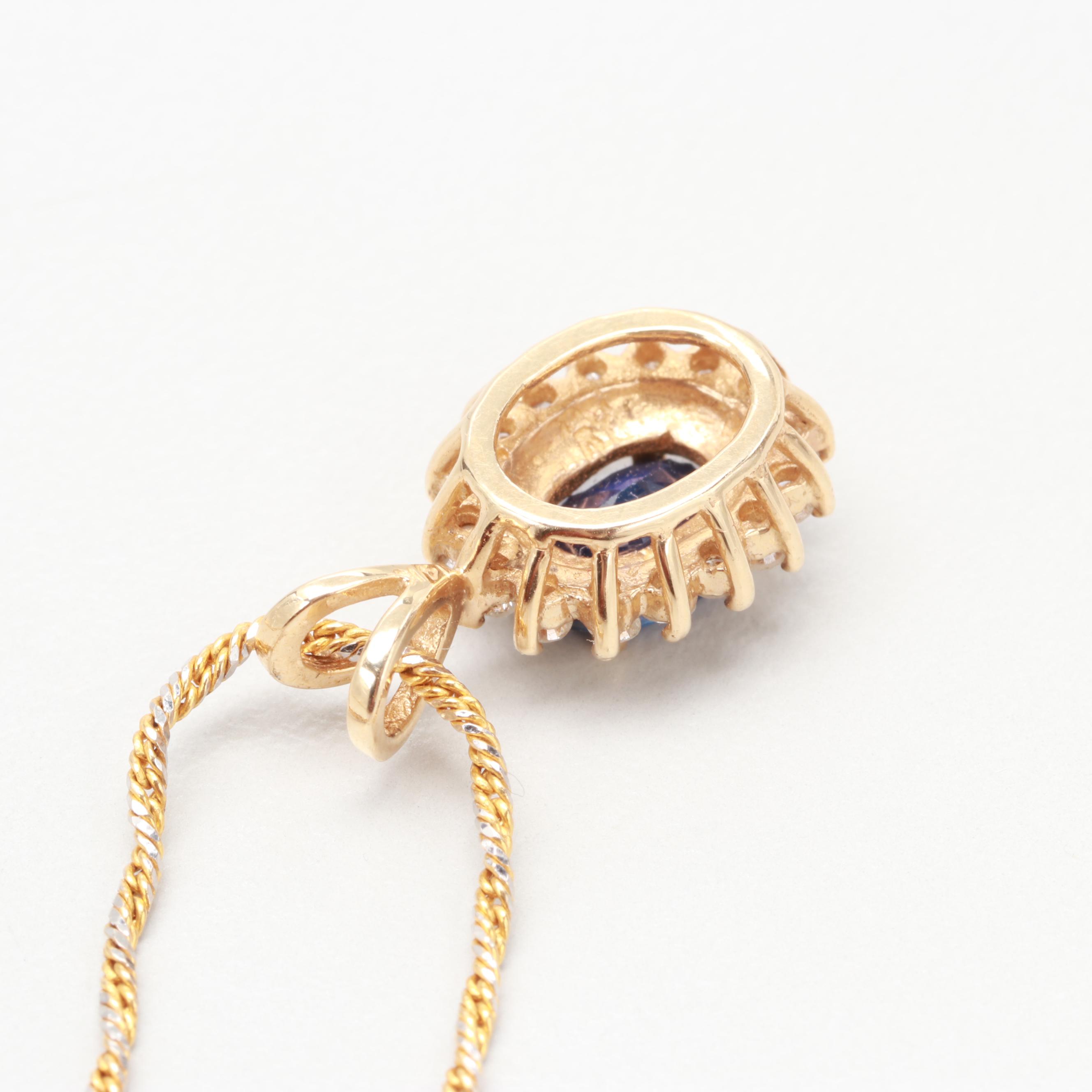 14K Yellow Gold Sapphire and Diamond Necklace