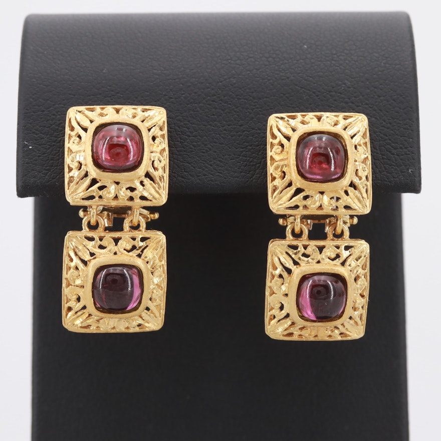 18K Yellow Gold Garnet Hinged Parisian Earrings