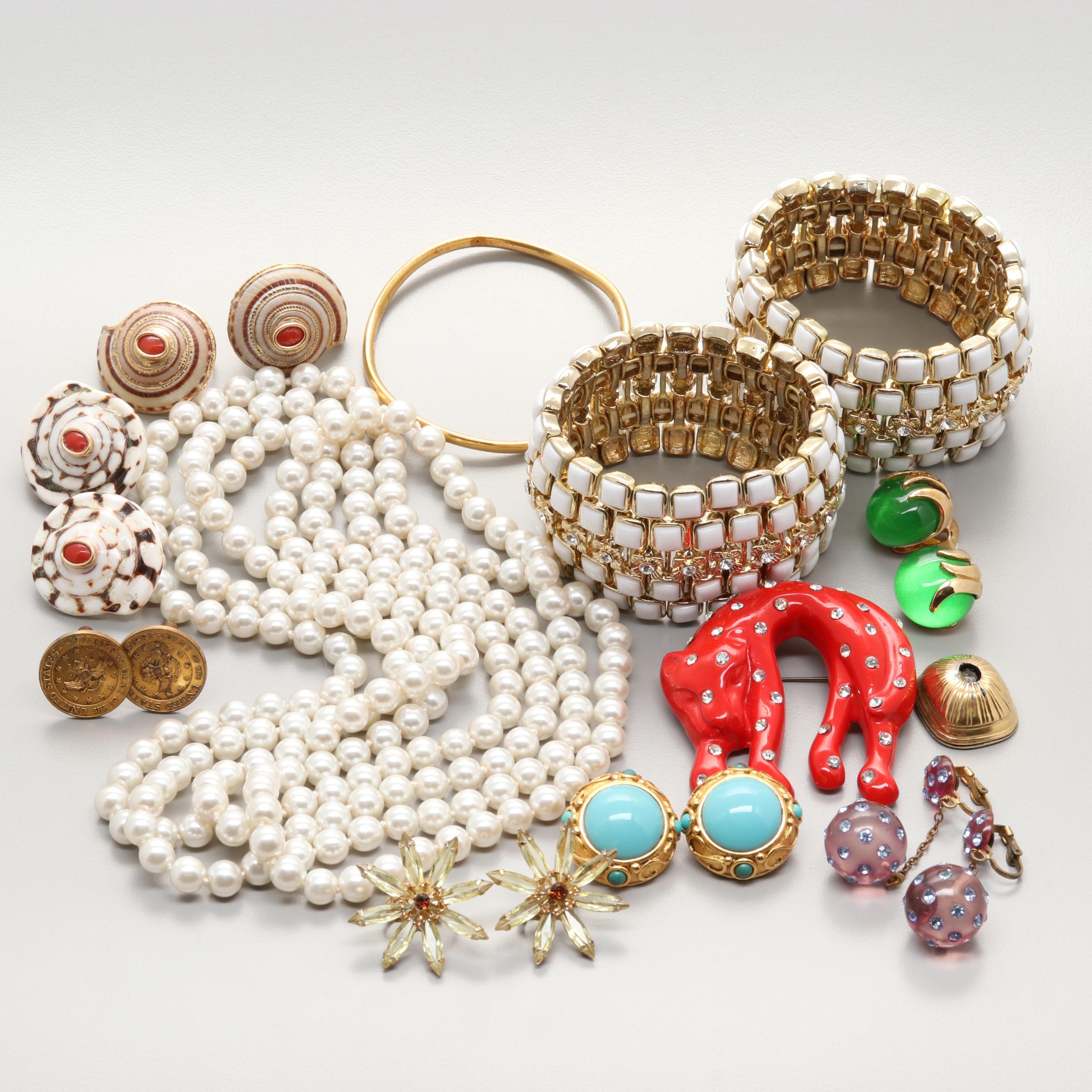 Vintage Gold Tone Cultured Pearl, Carnelian and Gemstone Jewelry