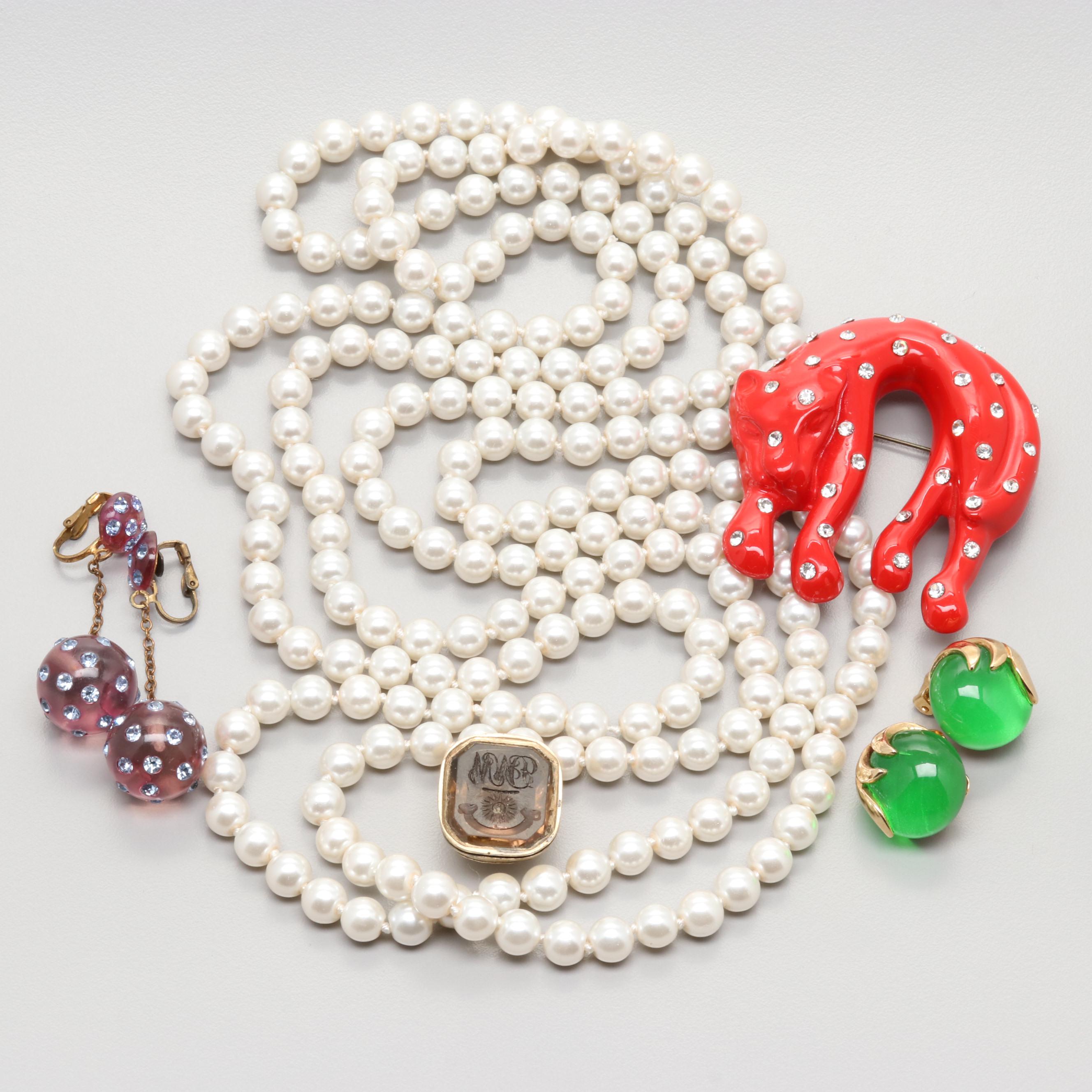 Vintage Gold Tone Cultured Pearl, Carnelian and Gemstone Jewelry