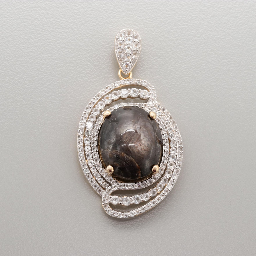 Gold Wash on Sterling Silver Corundum and White Topaz Pendant