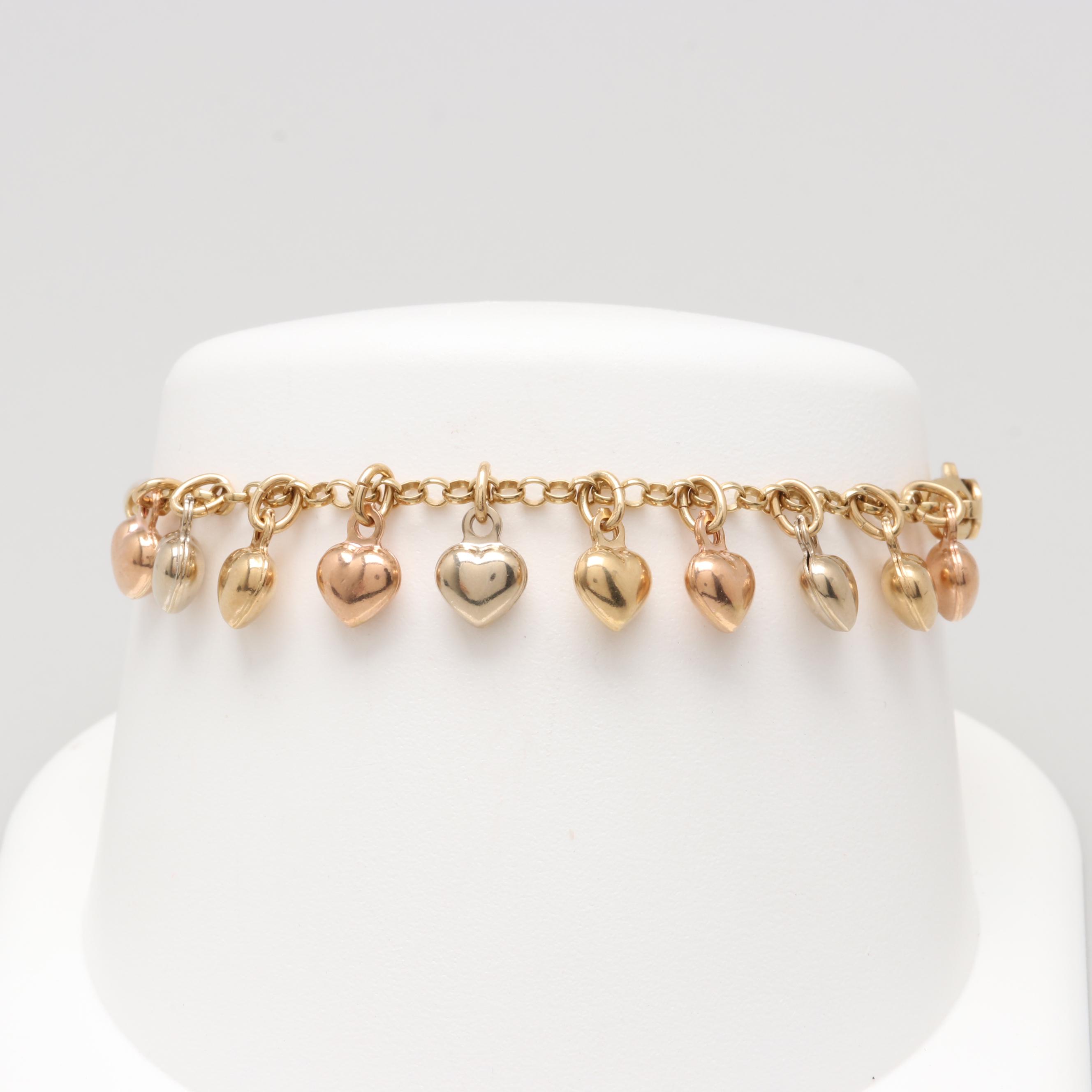 14K Tri Tone Gold Heart Bracelet