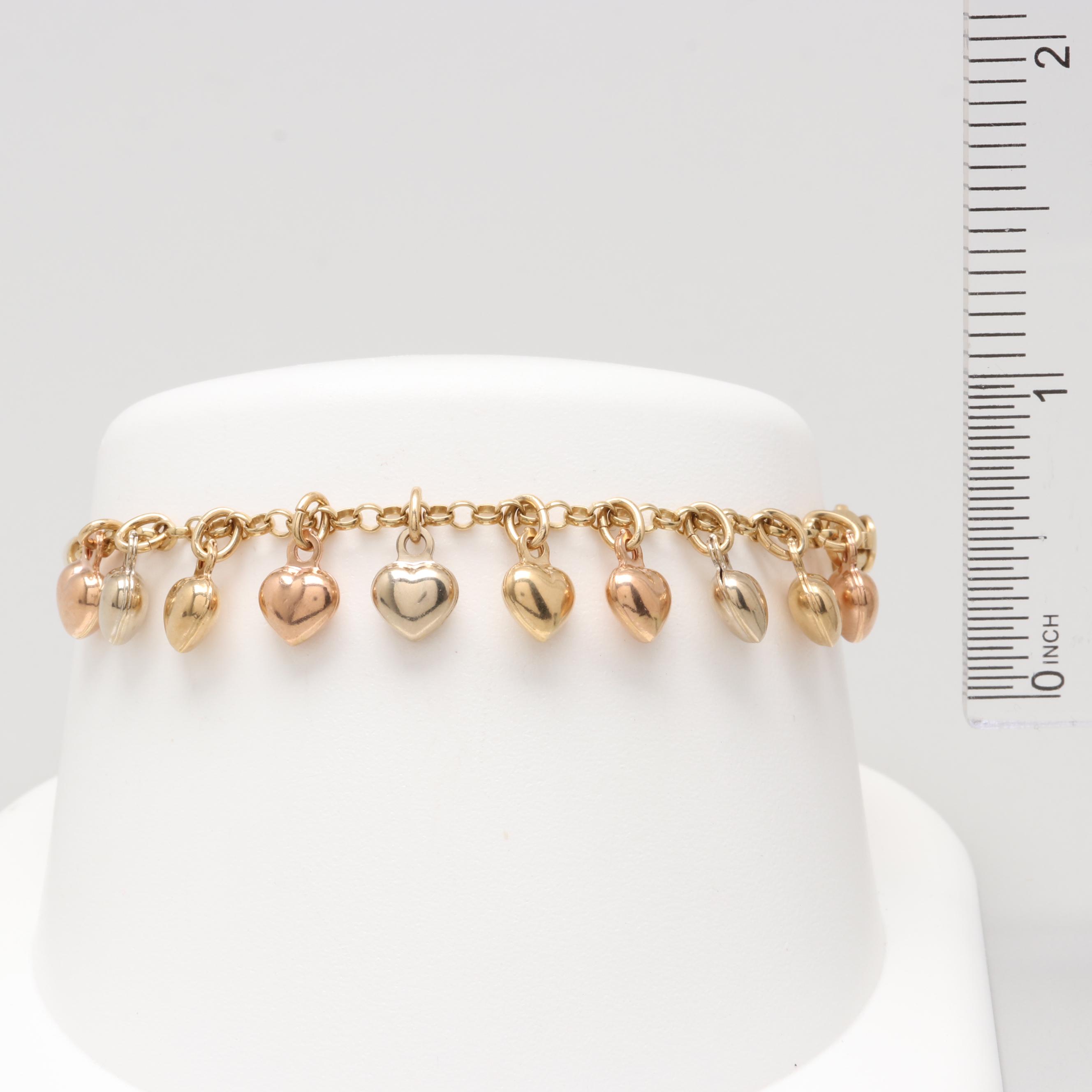14K Tri Tone Gold Heart Bracelet