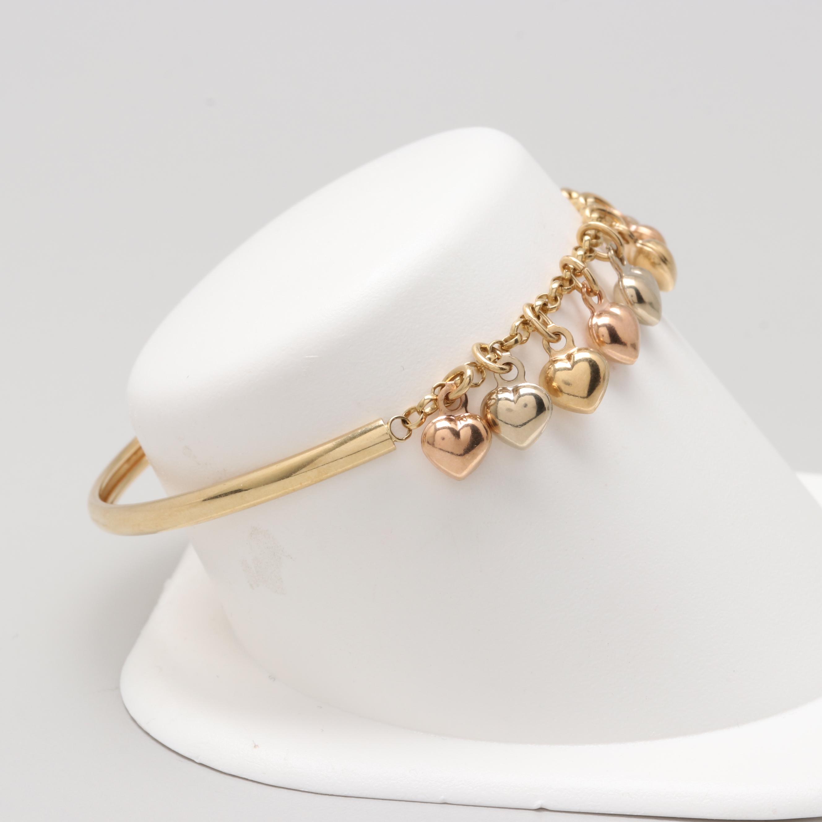 14K Tri Tone Gold Heart Bracelet