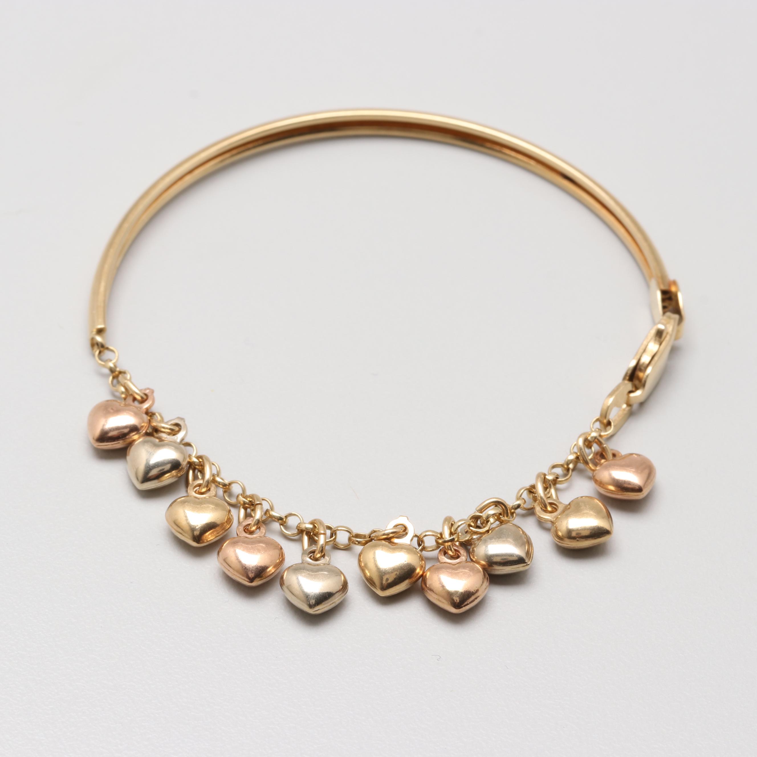 14K Tri Tone Gold Heart Bracelet