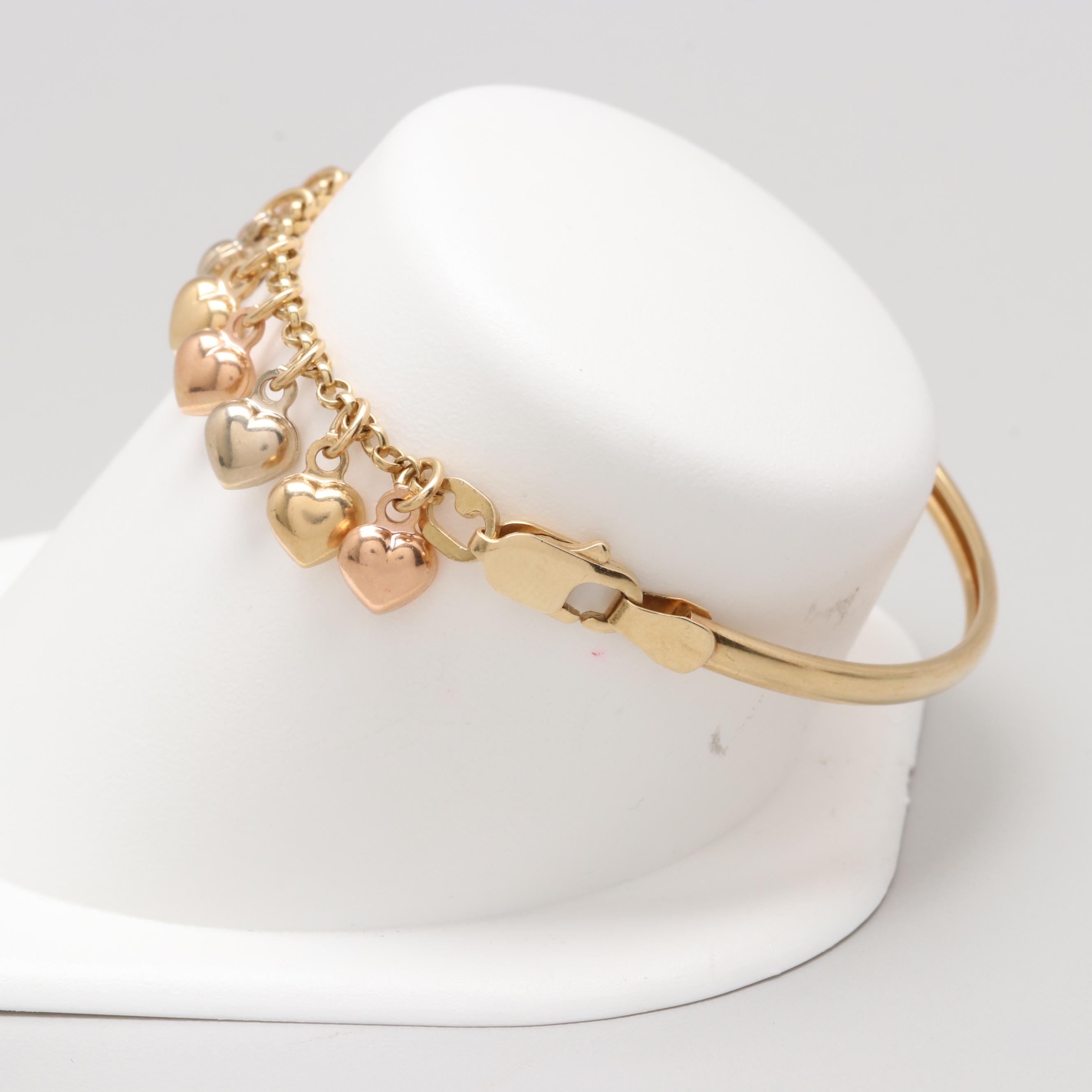 14K Tri Tone Gold Heart Bracelet