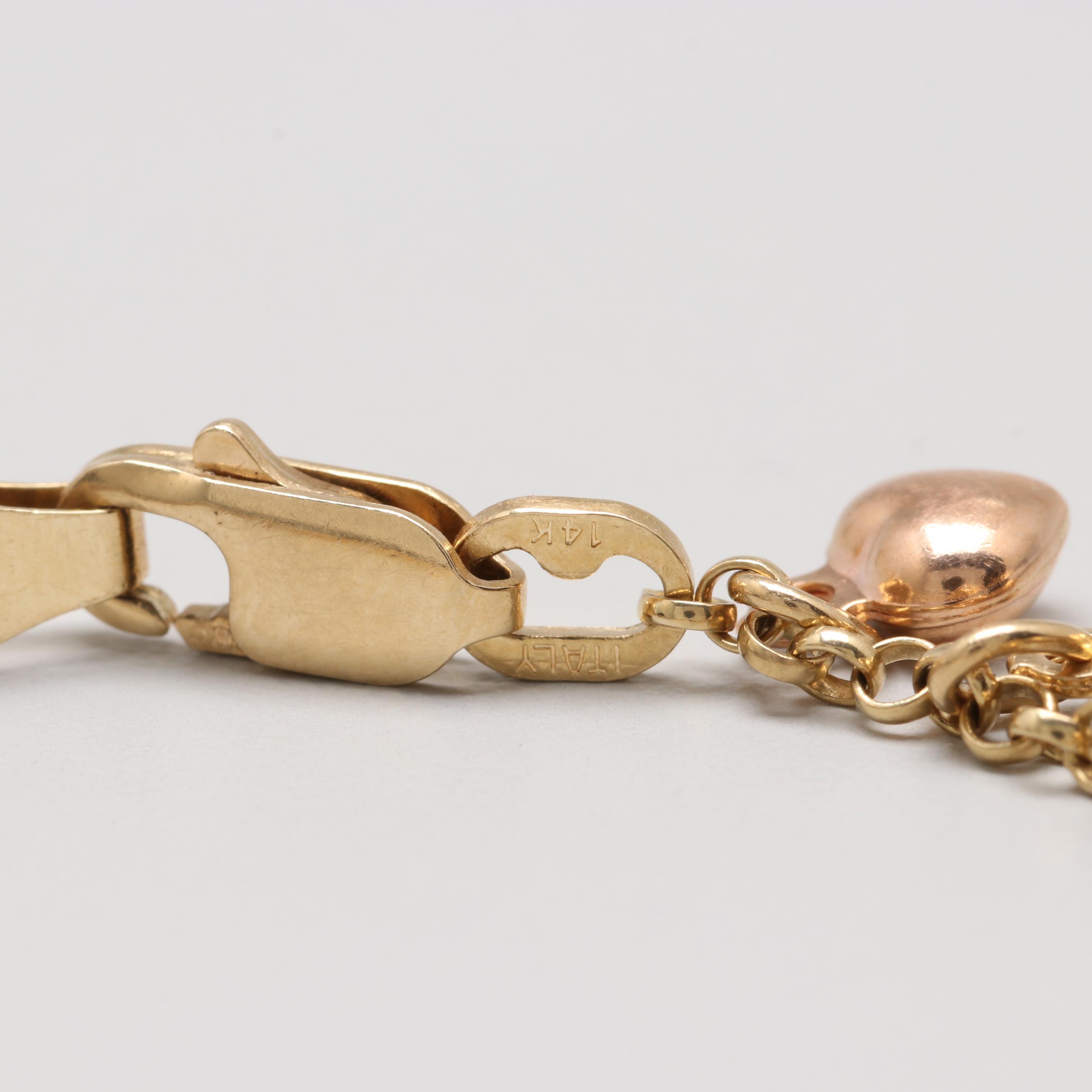 14K Tri Tone Gold Heart Bracelet