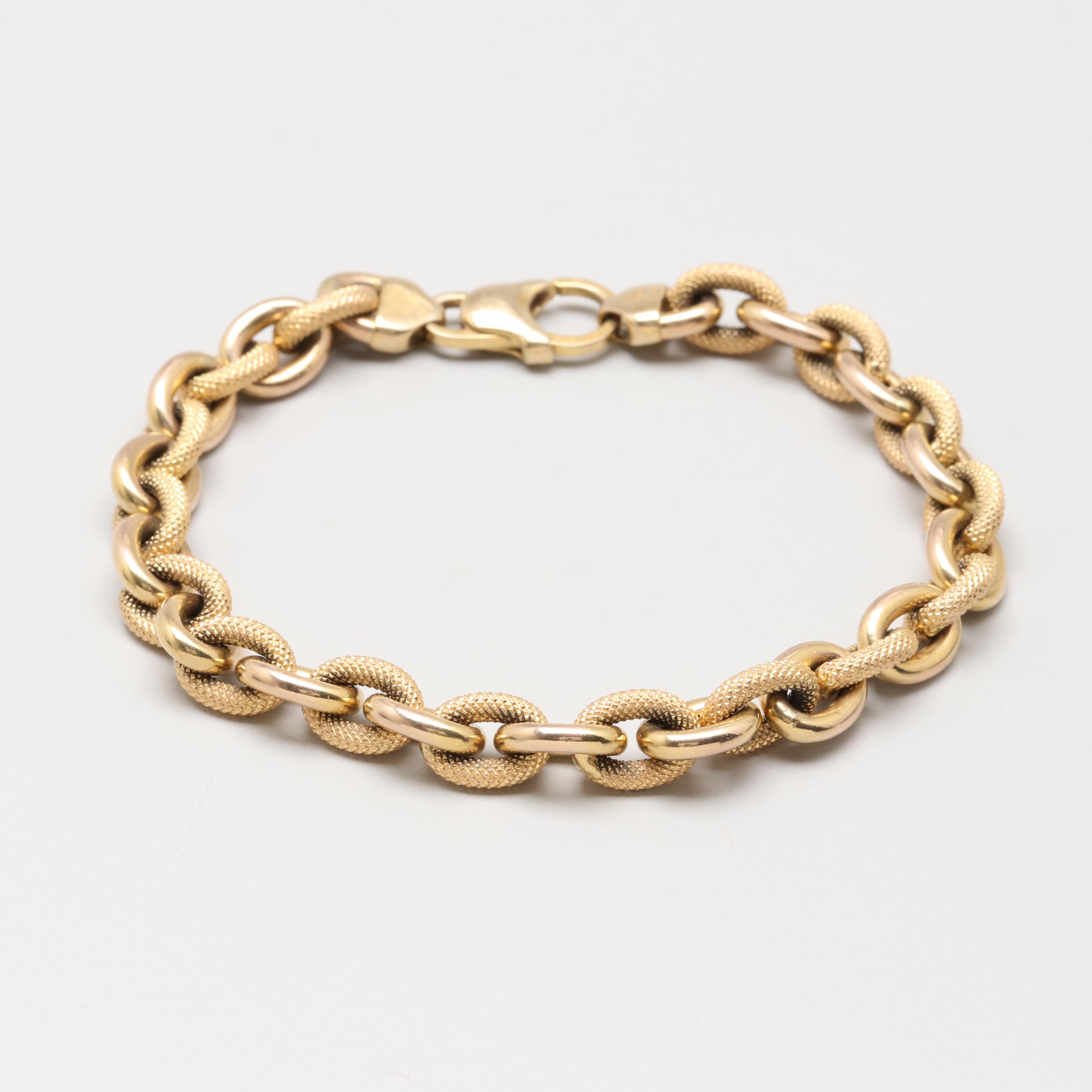 14K Yellow Gold Textured Cable Bracelet