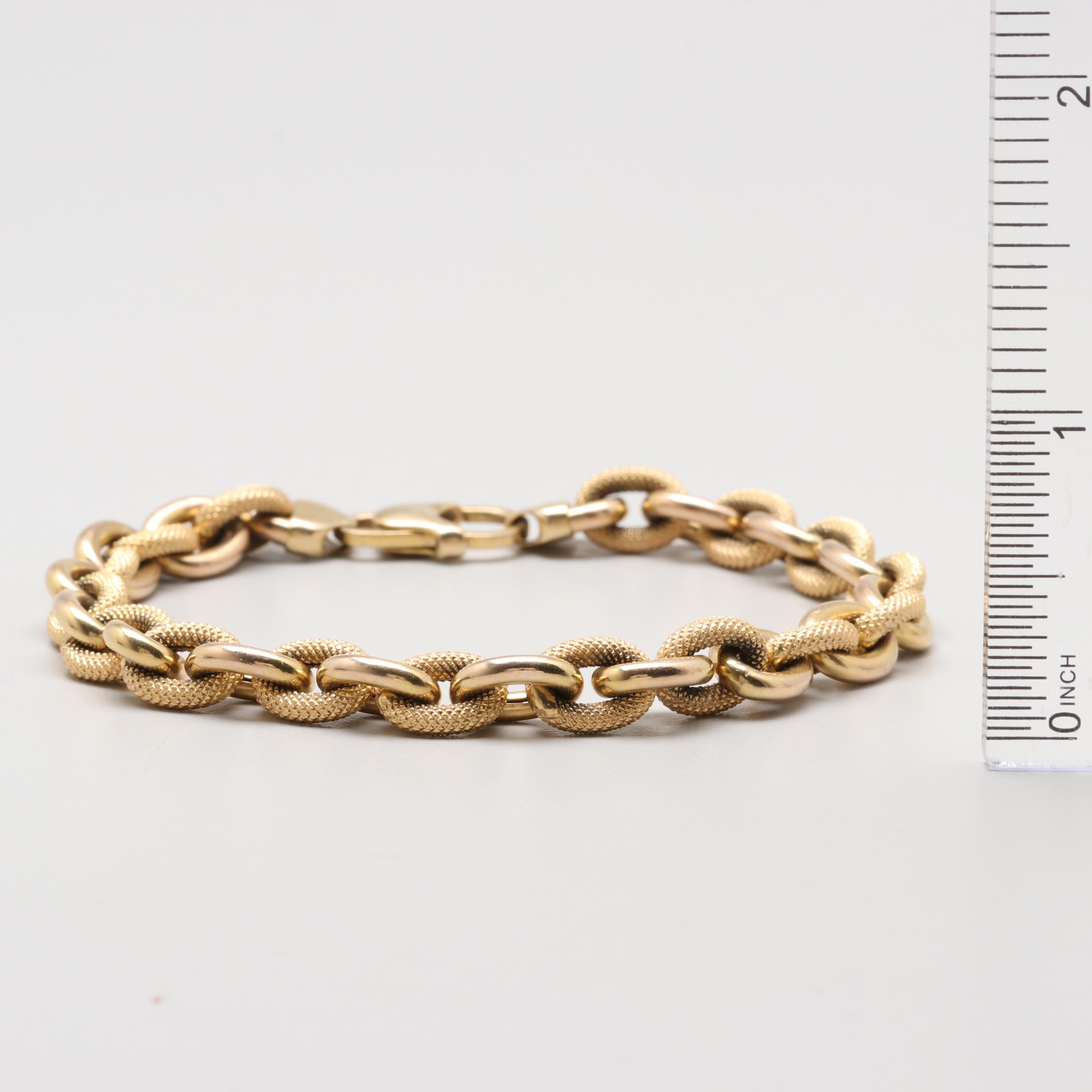 14K Yellow Gold Textured Cable Bracelet