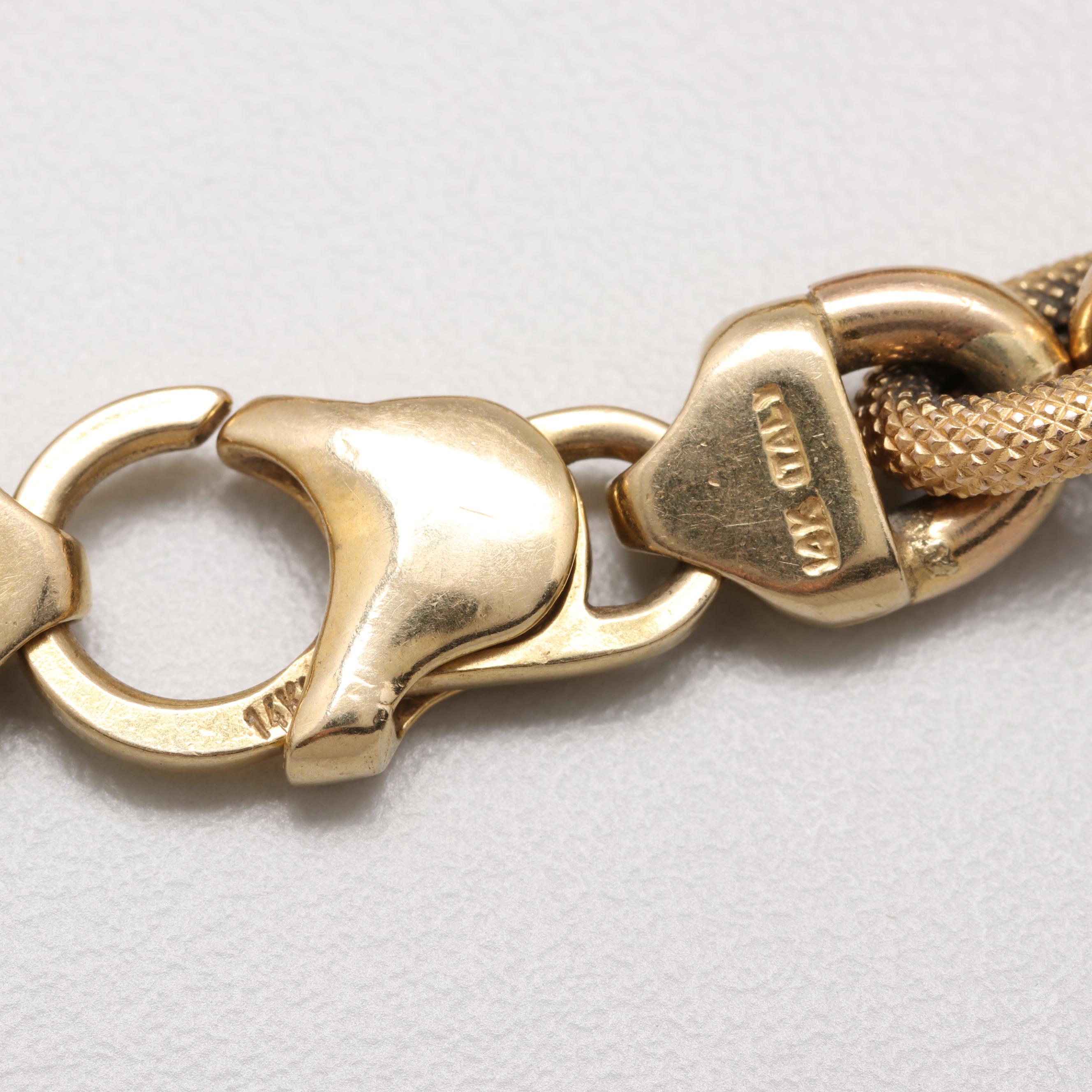 14K Yellow Gold Textured Cable Bracelet