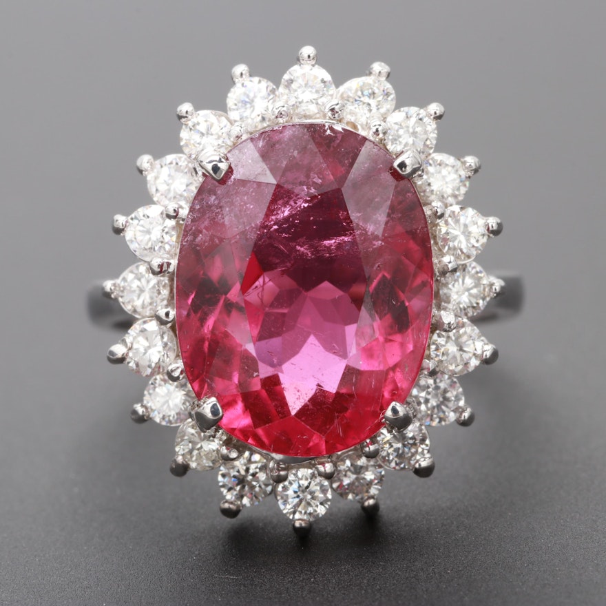 18K White Gold 5.25 CT Pink Tourmaline and Diamond Ring