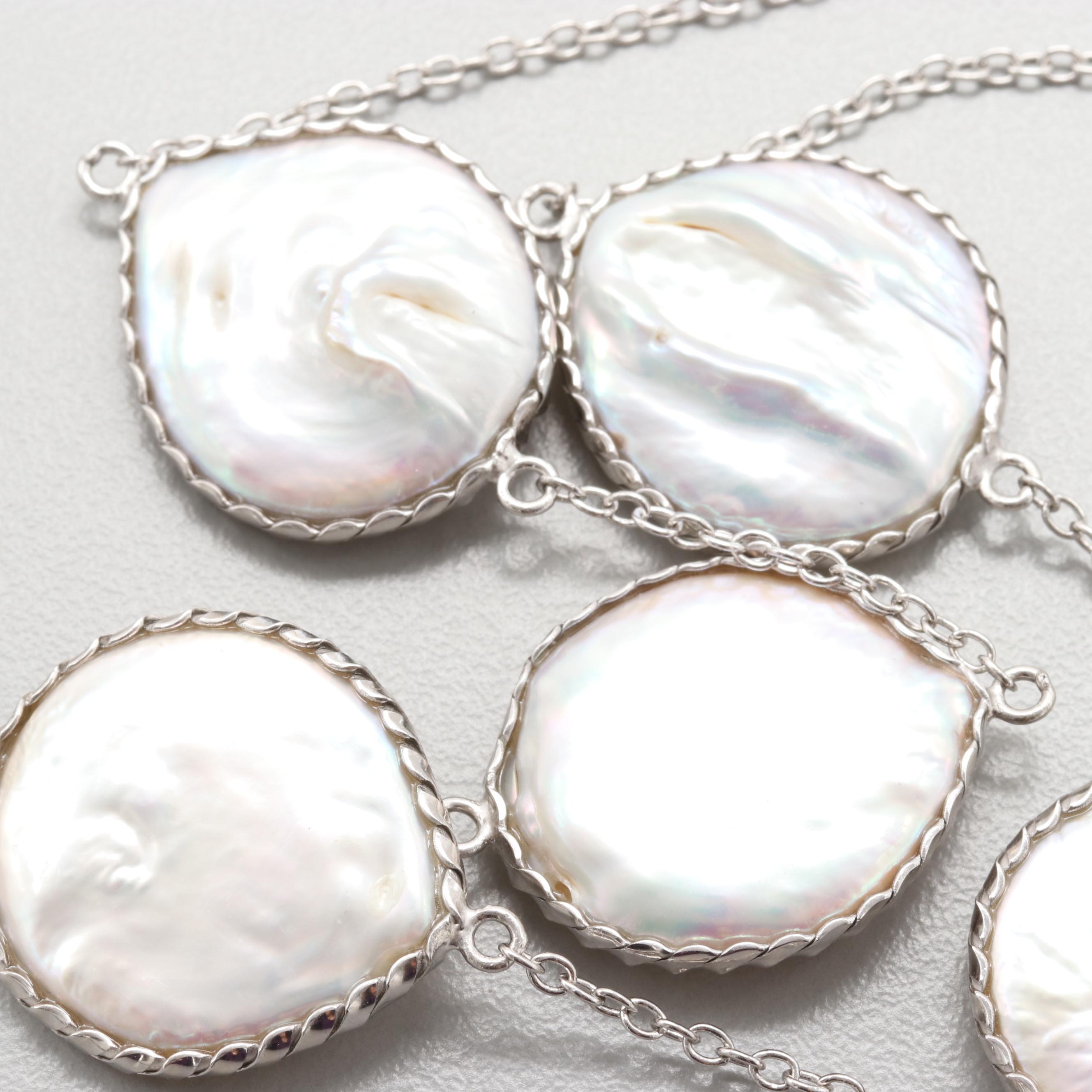 Sterling Silver Cultured Pearl Station Necklace