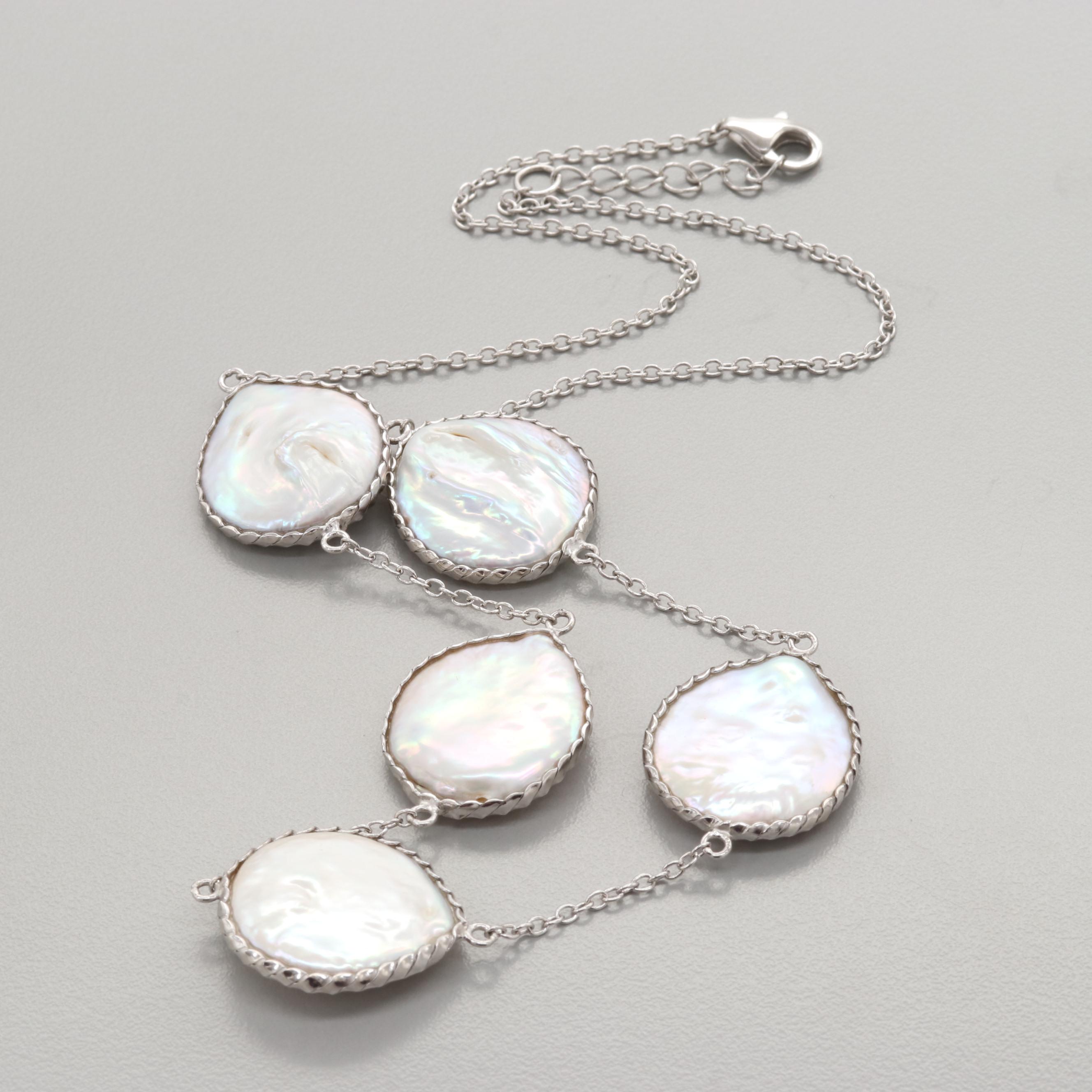 Sterling Silver Cultured Pearl Station Necklace