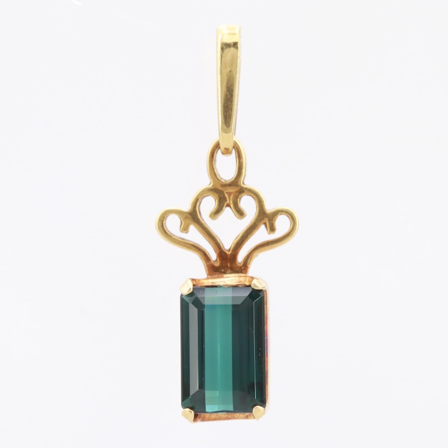 14K Yellow Gold  Tourmaline Pendant with 18K Yellow Gold  Bail and Top Trim