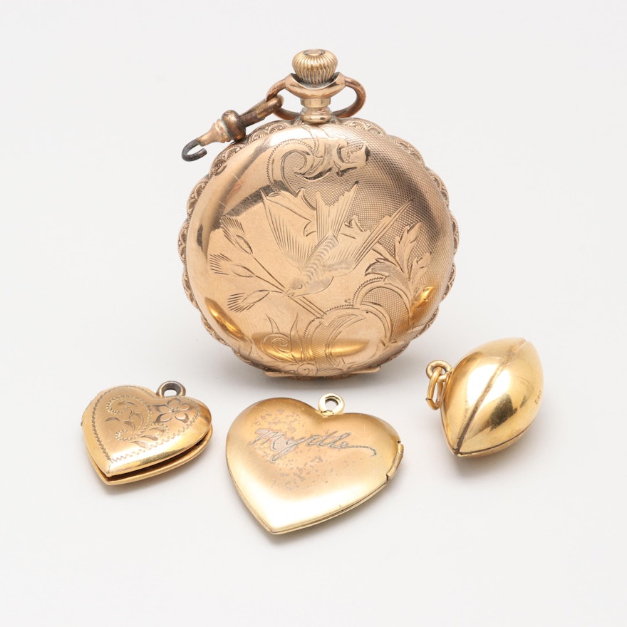 Gold Tone and Gold Filled Lockets and Football Pendant