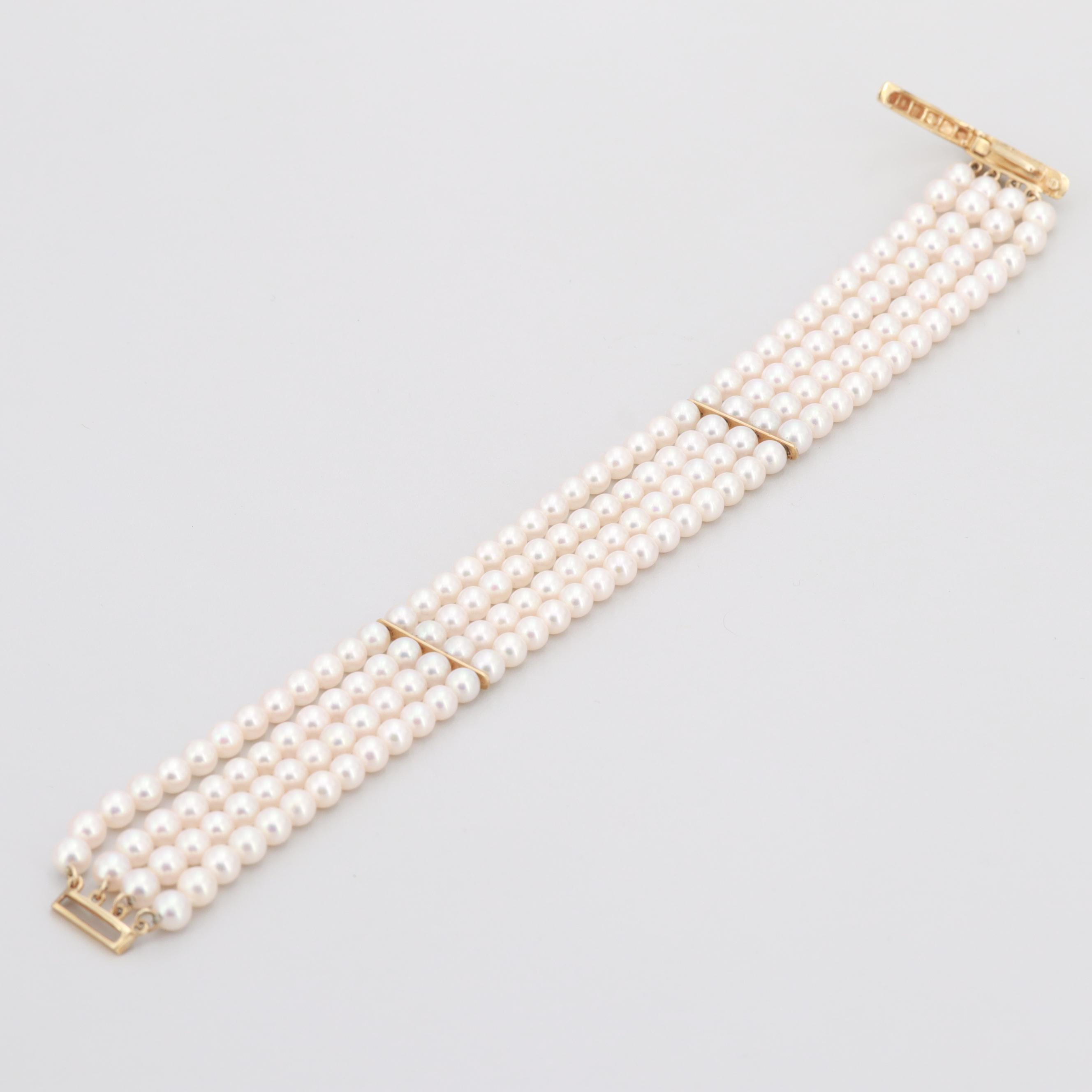 14K Yellow Gold Cultured Pearl Beaded Bracelet