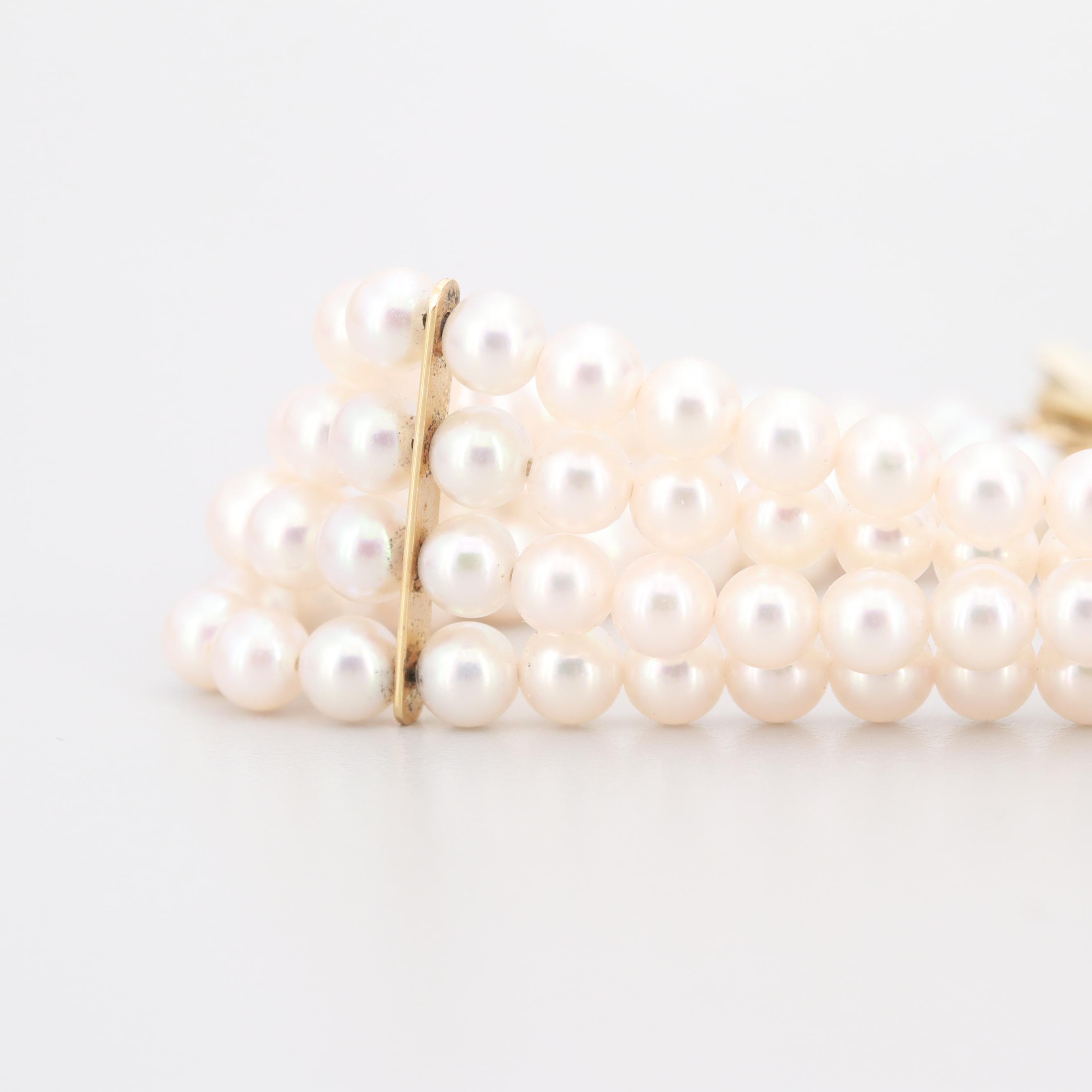 14K Yellow Gold Cultured Pearl Beaded Bracelet