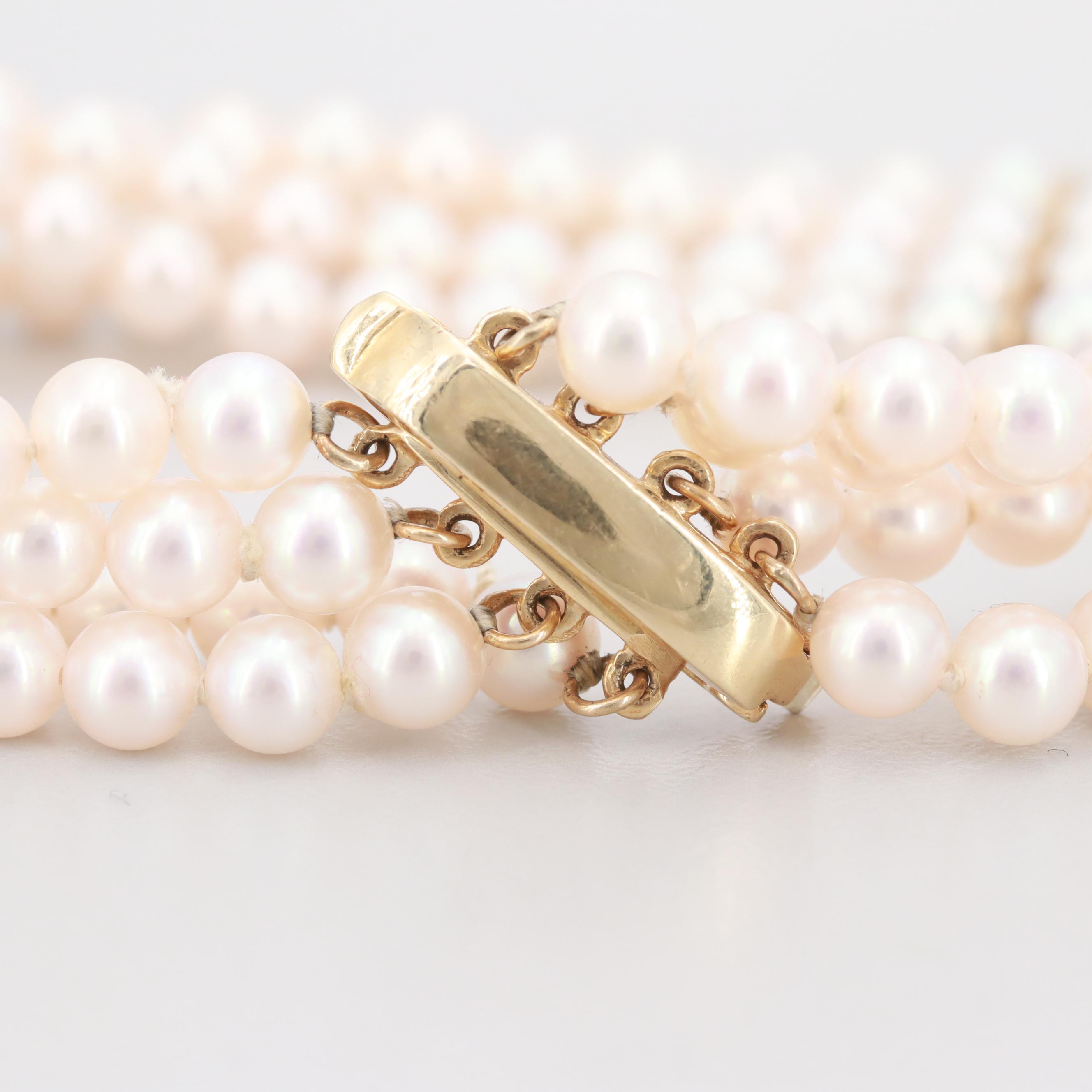 14K Yellow Gold Cultured Pearl Beaded Bracelet