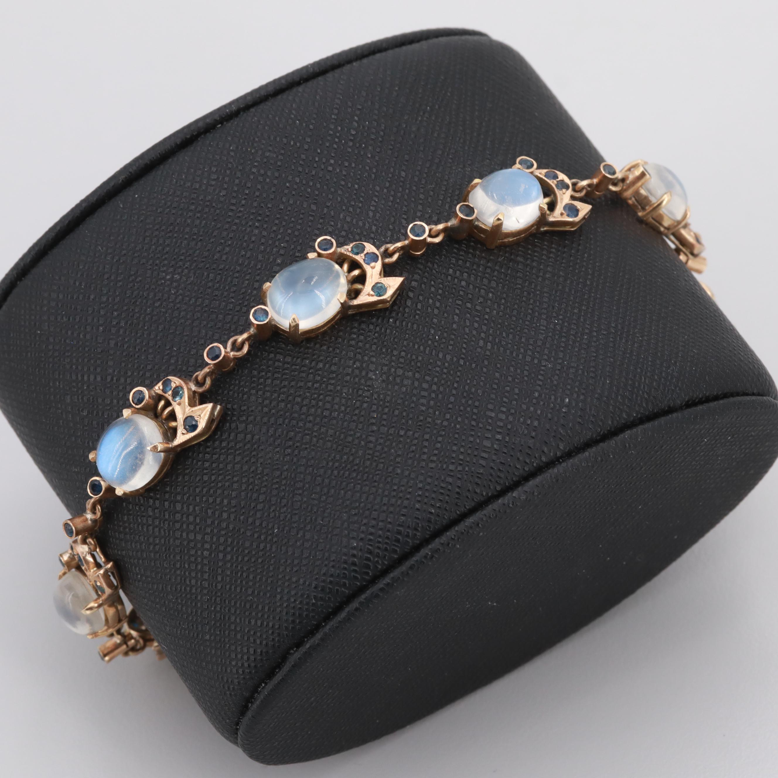 Vintage 14K Rose Gold Moonstone and Sapphire Bracelet