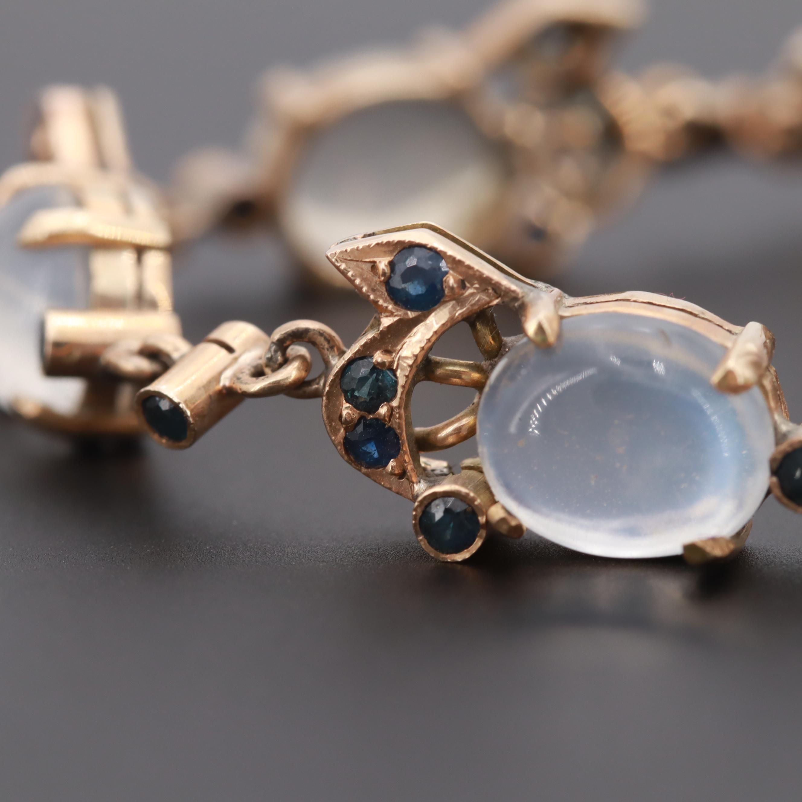 Vintage 14K Rose Gold Moonstone and Sapphire Bracelet