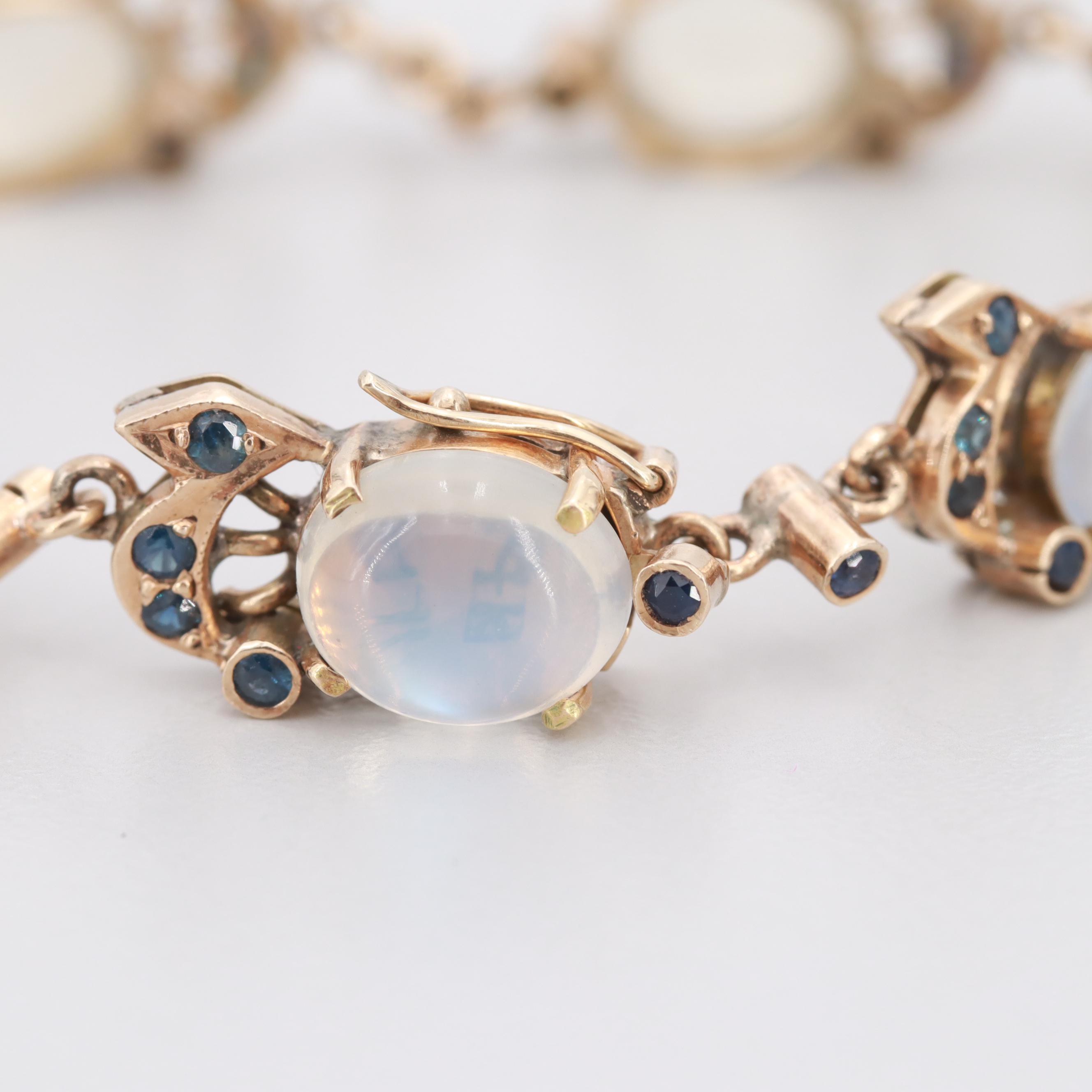 Vintage 14K Rose Gold Moonstone and Sapphire Bracelet