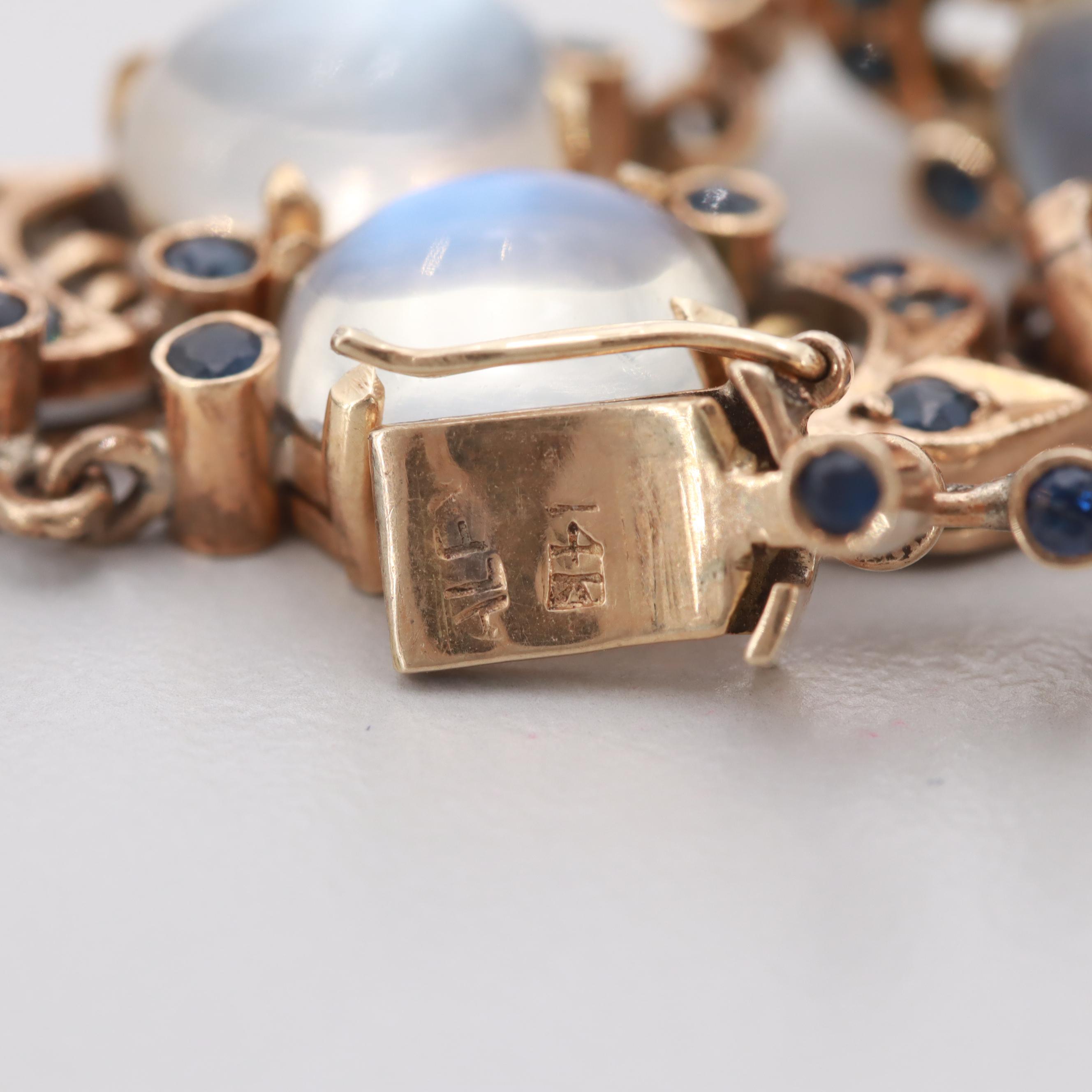 Vintage 14K Rose Gold Moonstone and Sapphire Bracelet