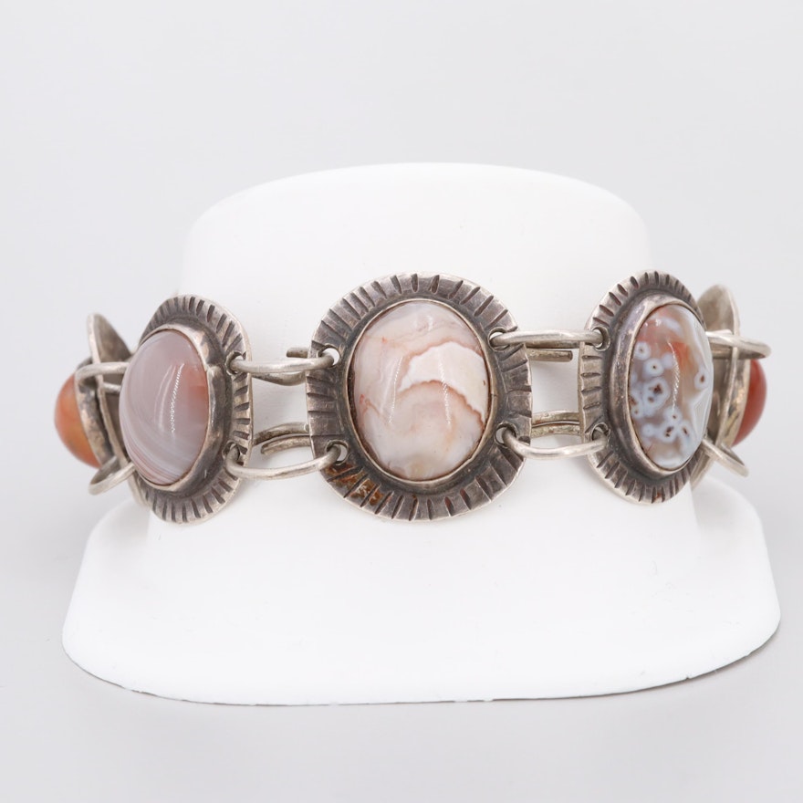 Sterling Silver Jasper and Agate Bracelet