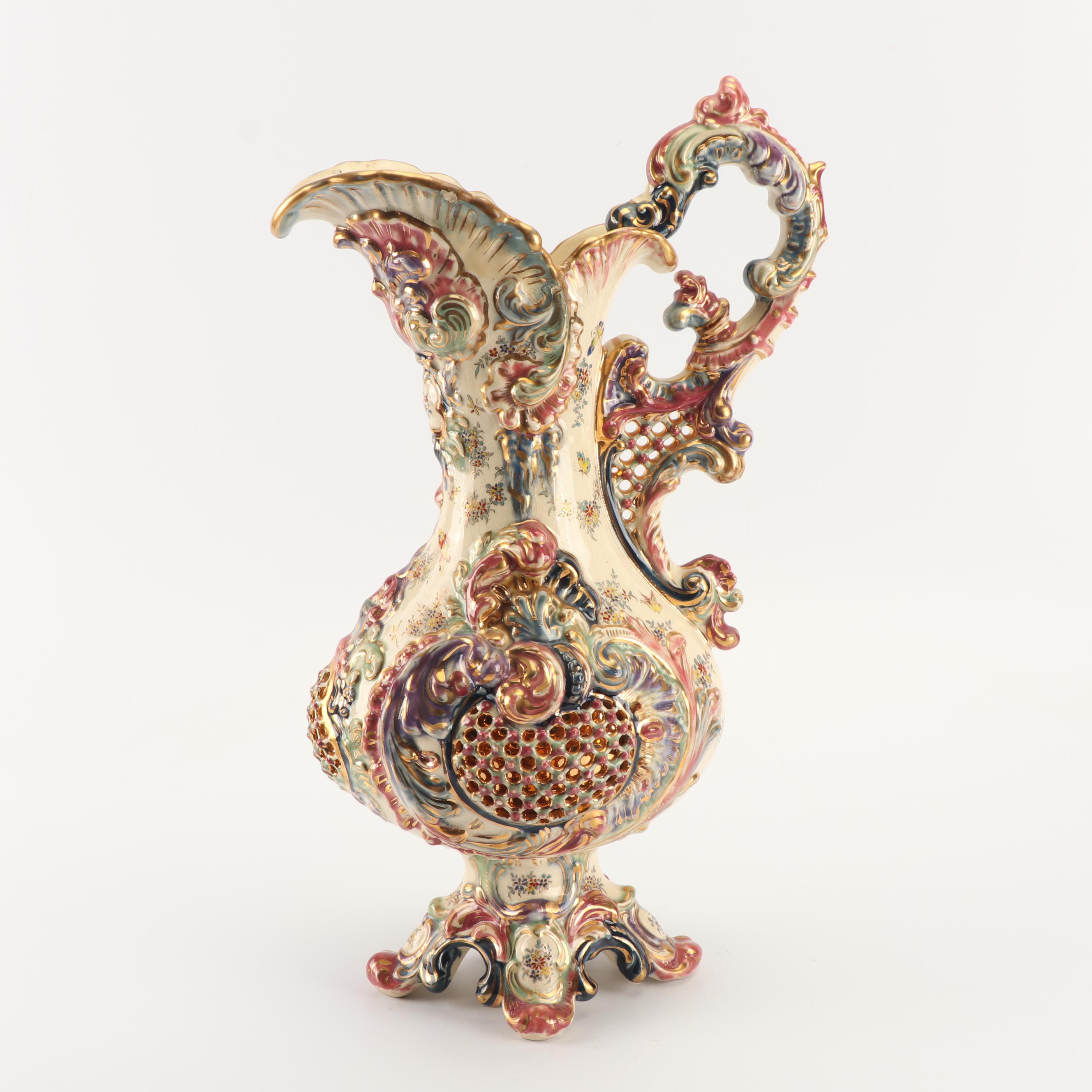 Fischer J. Budapest Reticulated Ceramic Ewer, 19th Century