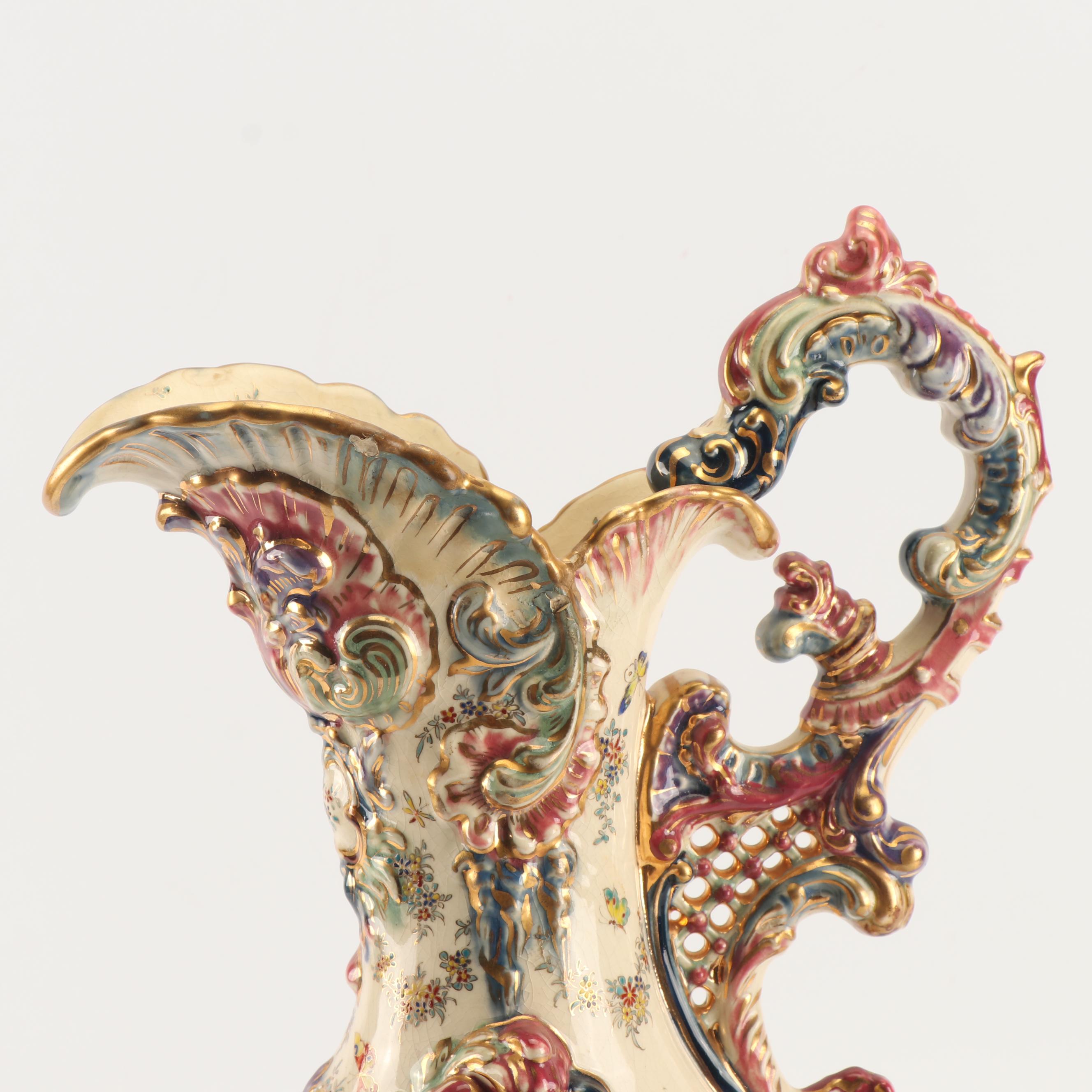 Fischer J. Budapest Reticulated Ceramic Ewer, 19th Century