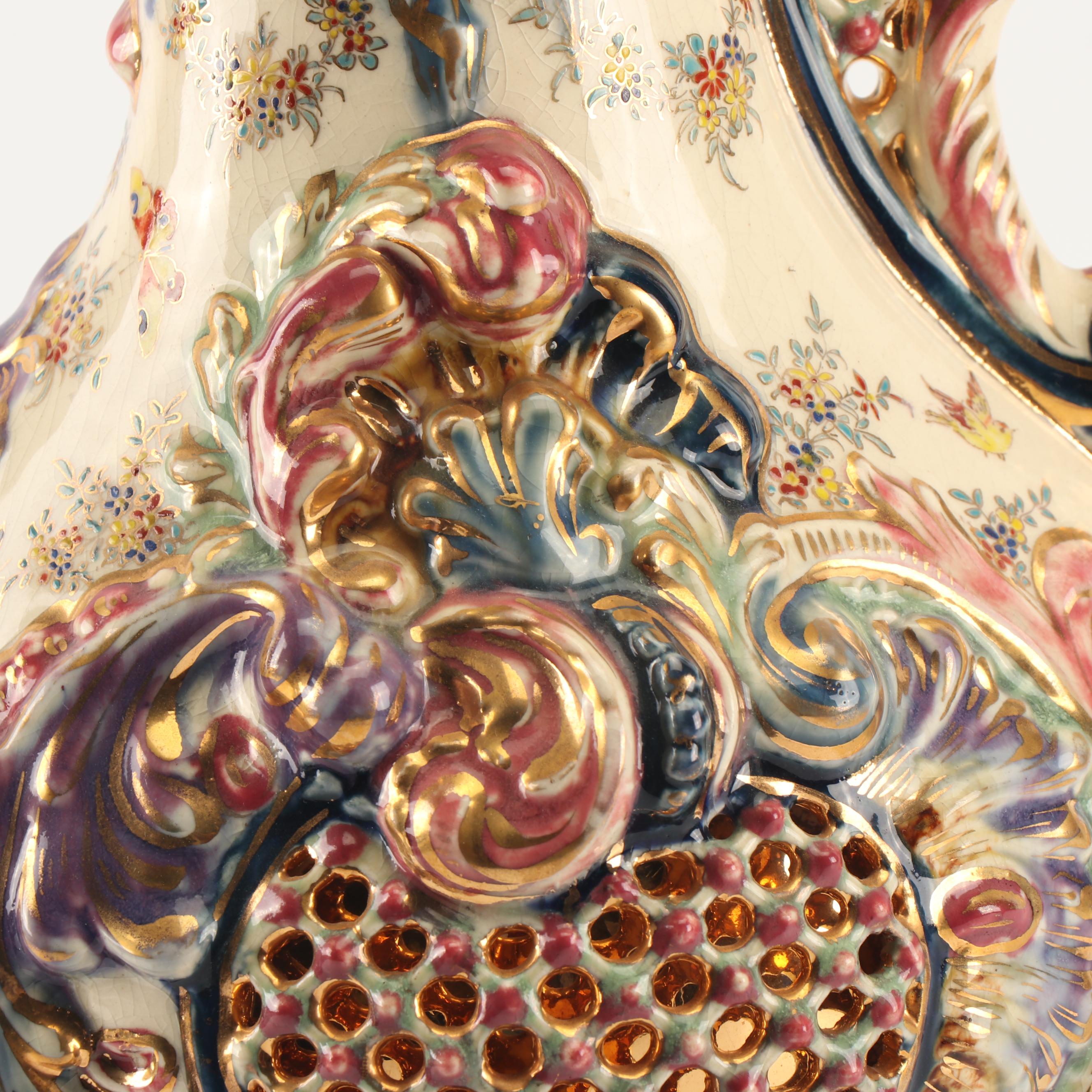 Fischer J. Budapest Reticulated Ceramic Ewer, 19th Century
