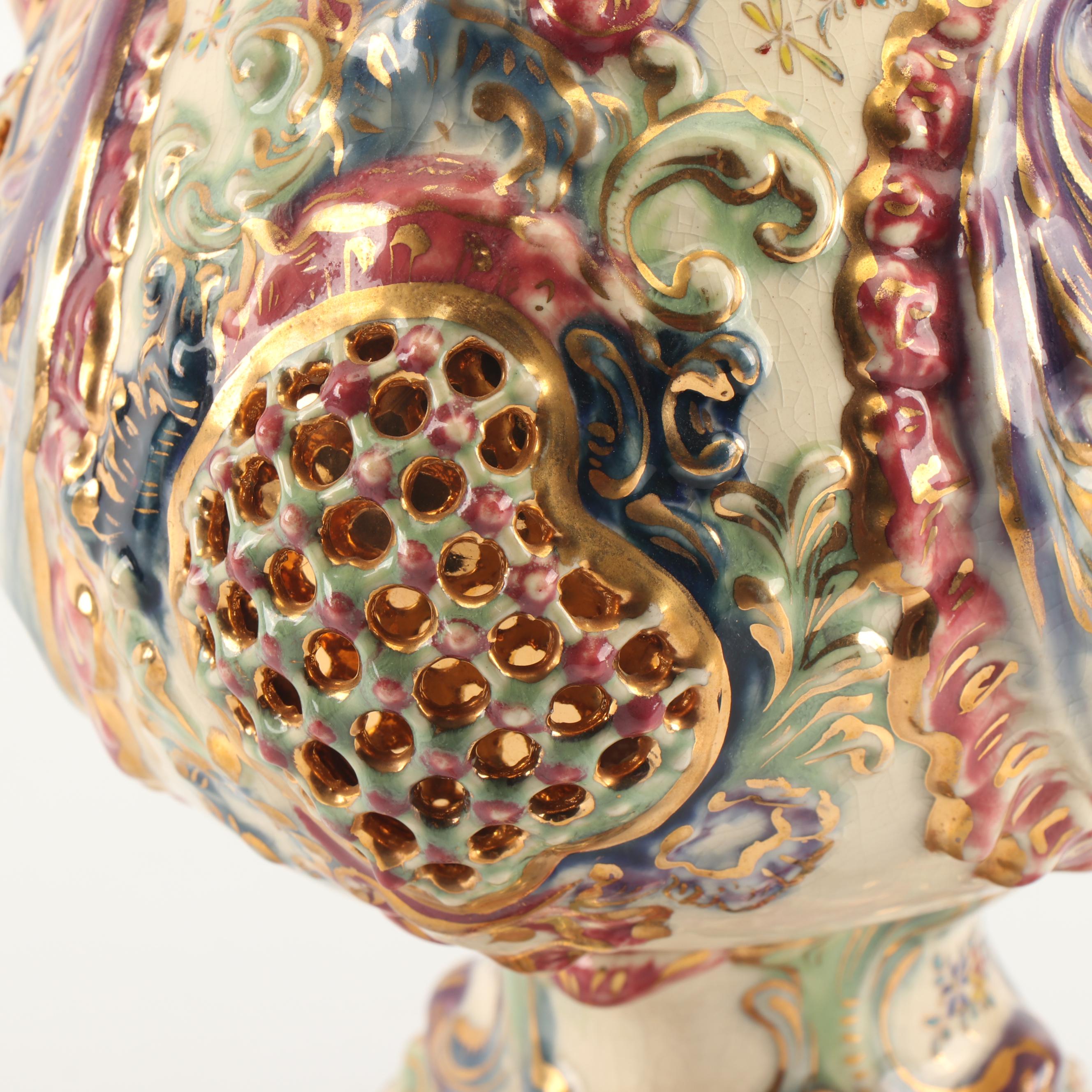 Fischer J. Budapest Reticulated Ceramic Ewer, 19th Century