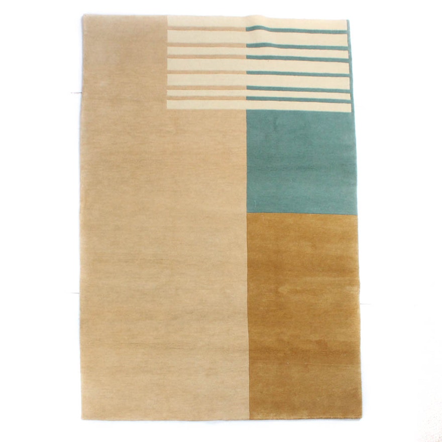 5'1 x 6'0 Hand-Knotted Indo-Persian Modern Color Block Rug