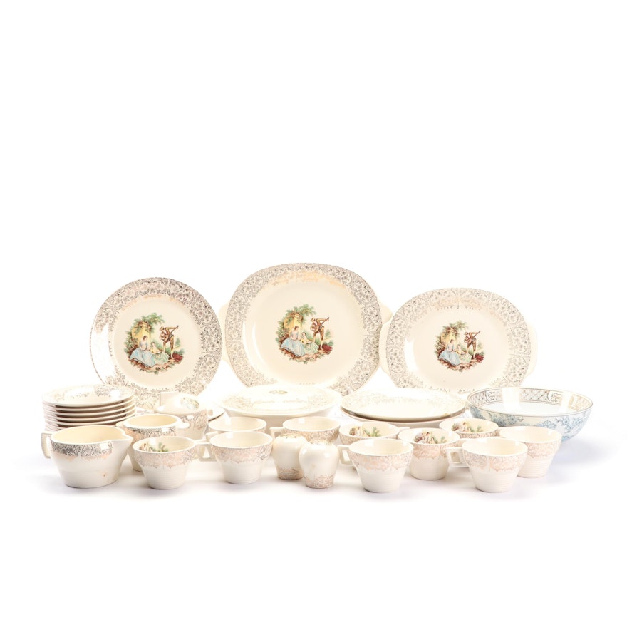 American Limoges "China d'Or" Dinnerware with Hand-Painted Gold Imari Bowl