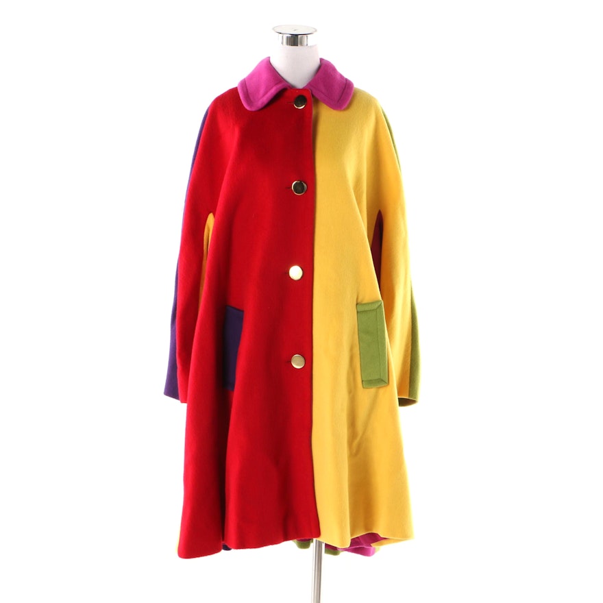 Women's Circa 1980s Vintage Bill Blass Color Block Wool Swing Coat