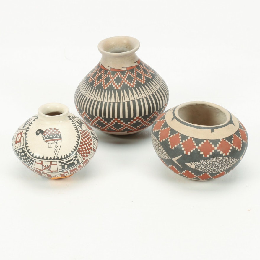 Mexican Style Handpainted Polychome Vases