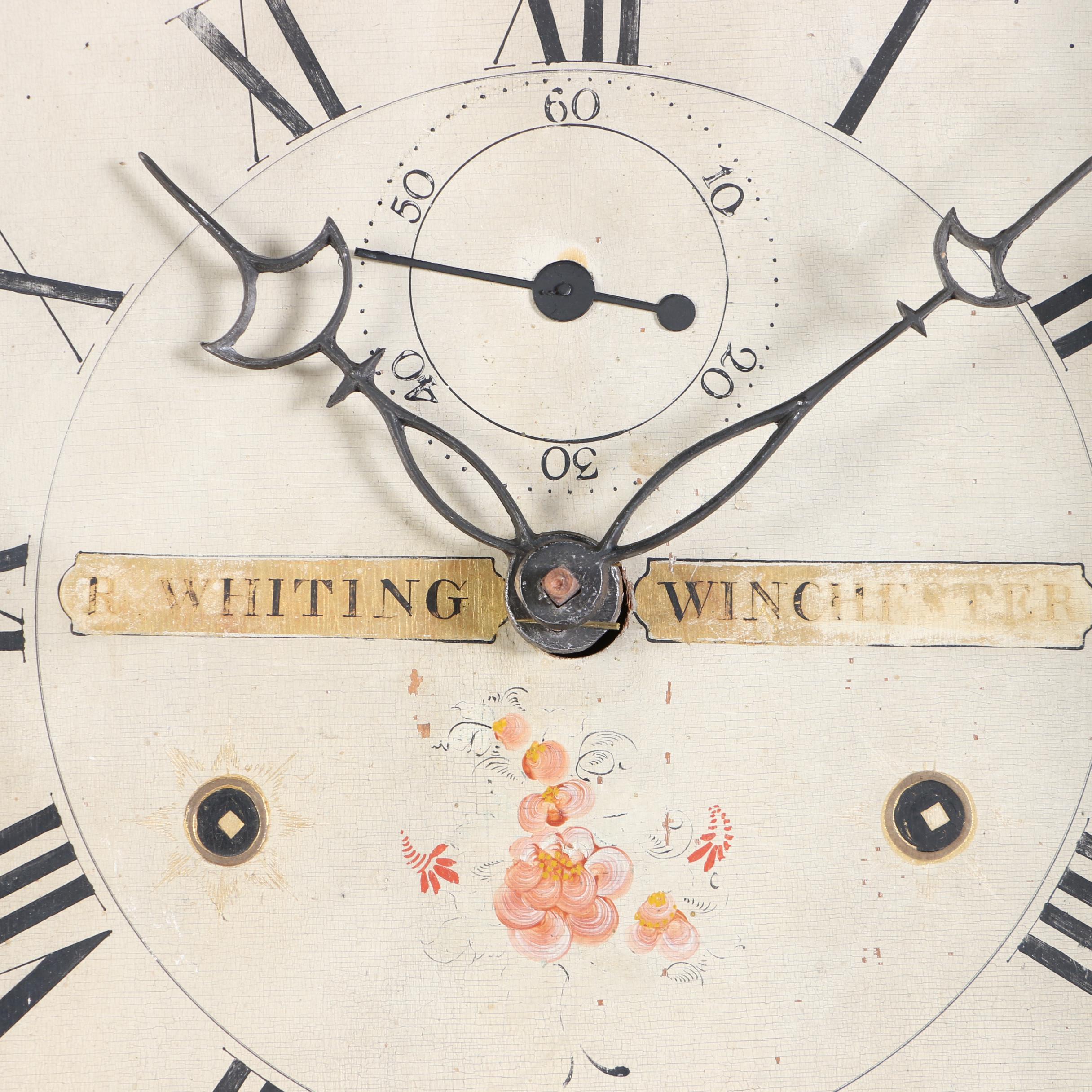 Federal Cherrywood, Maple, and Mahogany Tall Case Clock by Riley Whiting