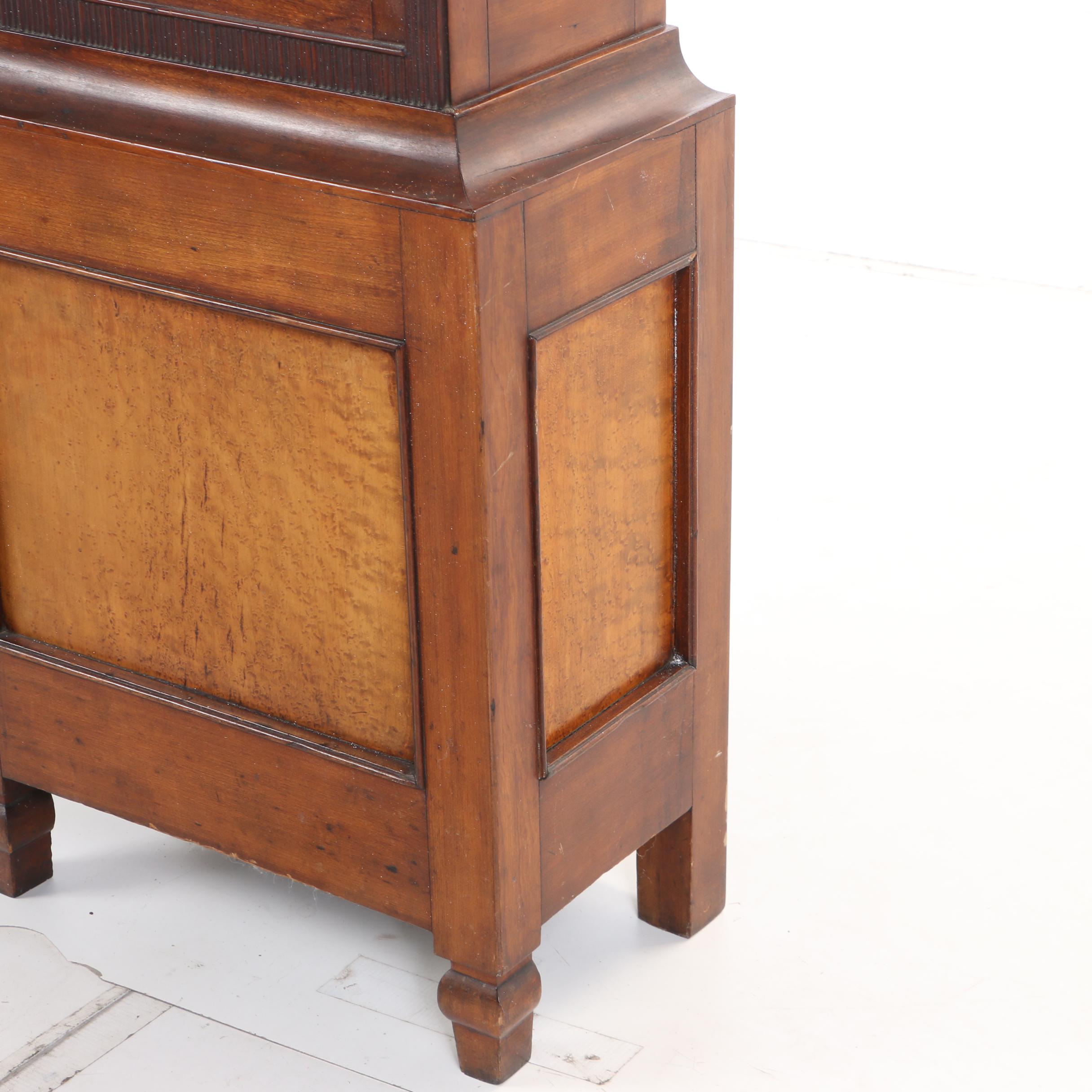 Federal Cherrywood, Maple, and Mahogany Tall Case Clock by Riley Whiting