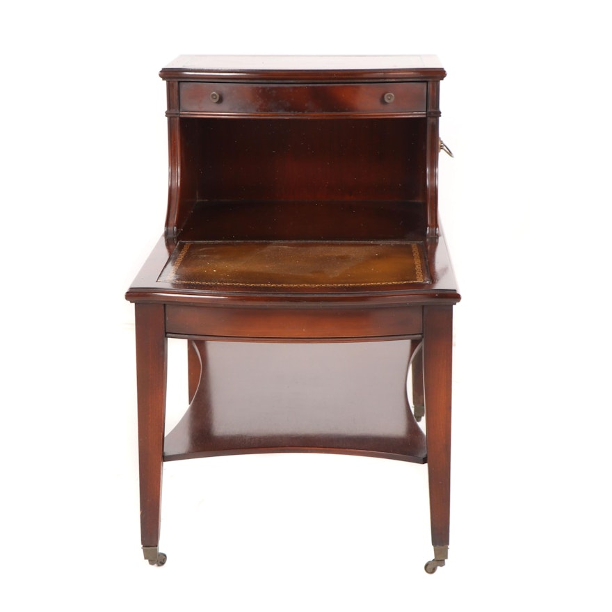 Federal Style Mahogany and Leather Step-Back End Table, Mid-20th Century