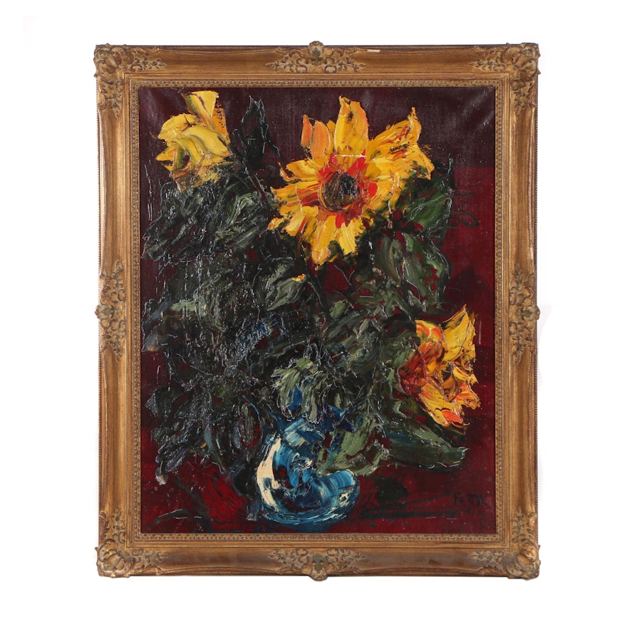 Hans Fettik Yellow Flowers Still Life Oil Painting