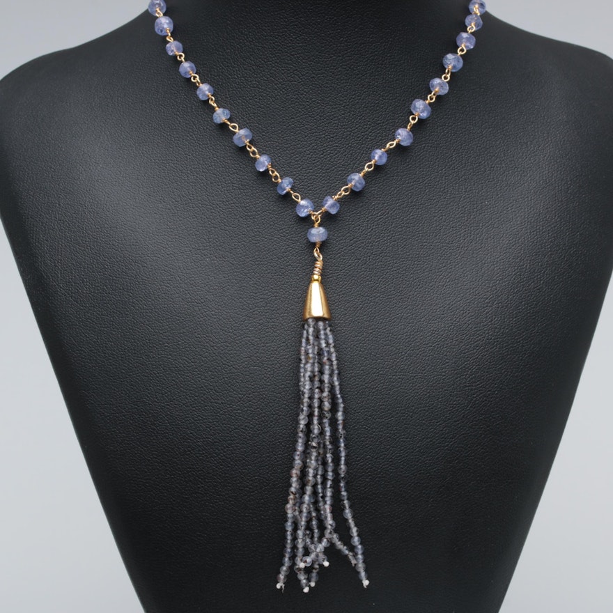 Gold Wash on Sterling Silver Tanzanite and Quartz Necklace